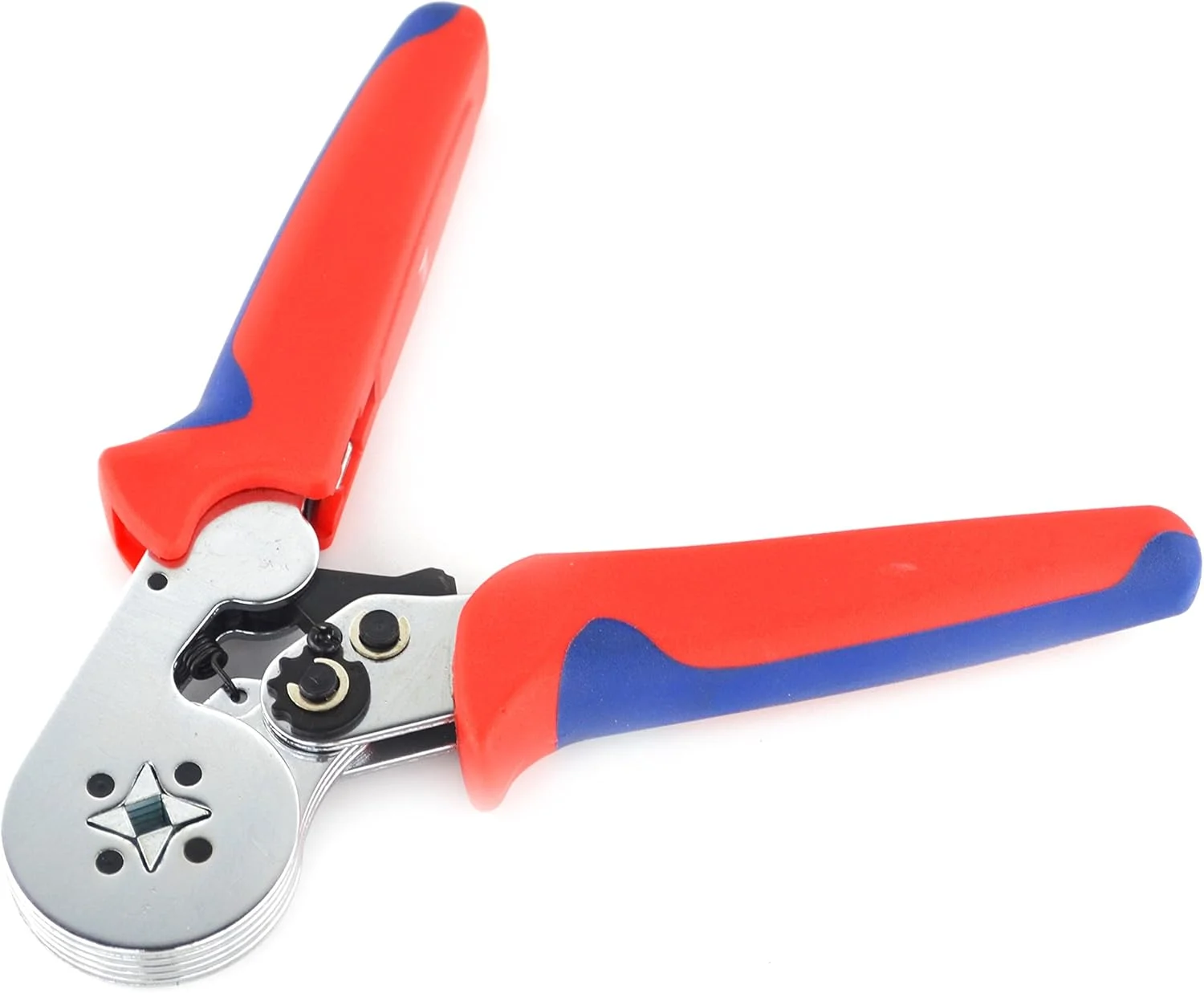 ابزار پرس سرسیم بوشوِی مربعی قابل حمل و حرفه ای Samyo با دسته قرمز-آبی مدل RBW04 (سایز AWG23-10)