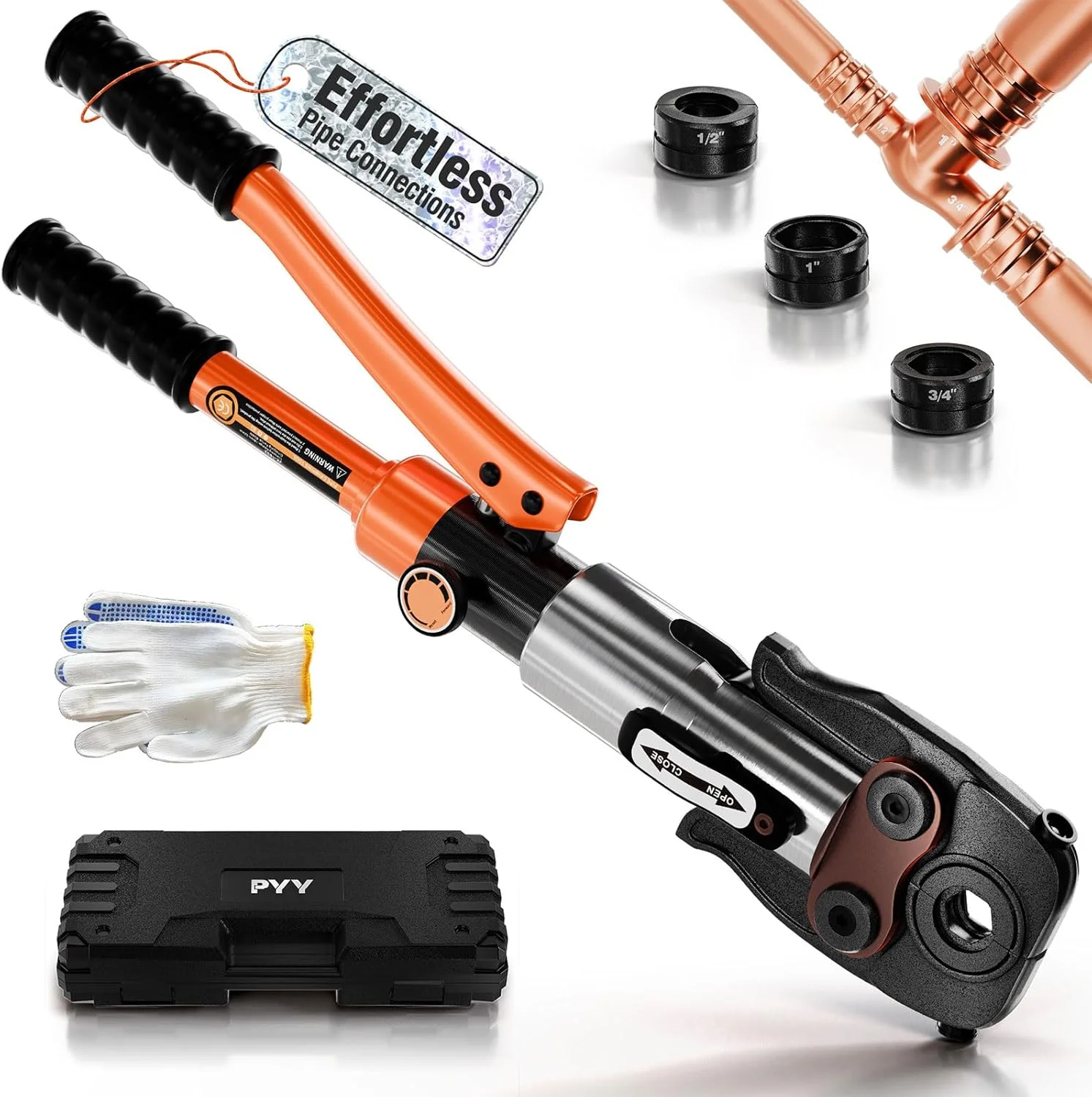 ابزار پرس لوله مسی PYY - ابزار پرس هیدرولیک مس با قالب های 1/2، 3/4، 1 اینچ برای لوله مسی، ابزار پرس، ابزار پرس لوله مسی برای اتصالات سه راهی، فضای باریک