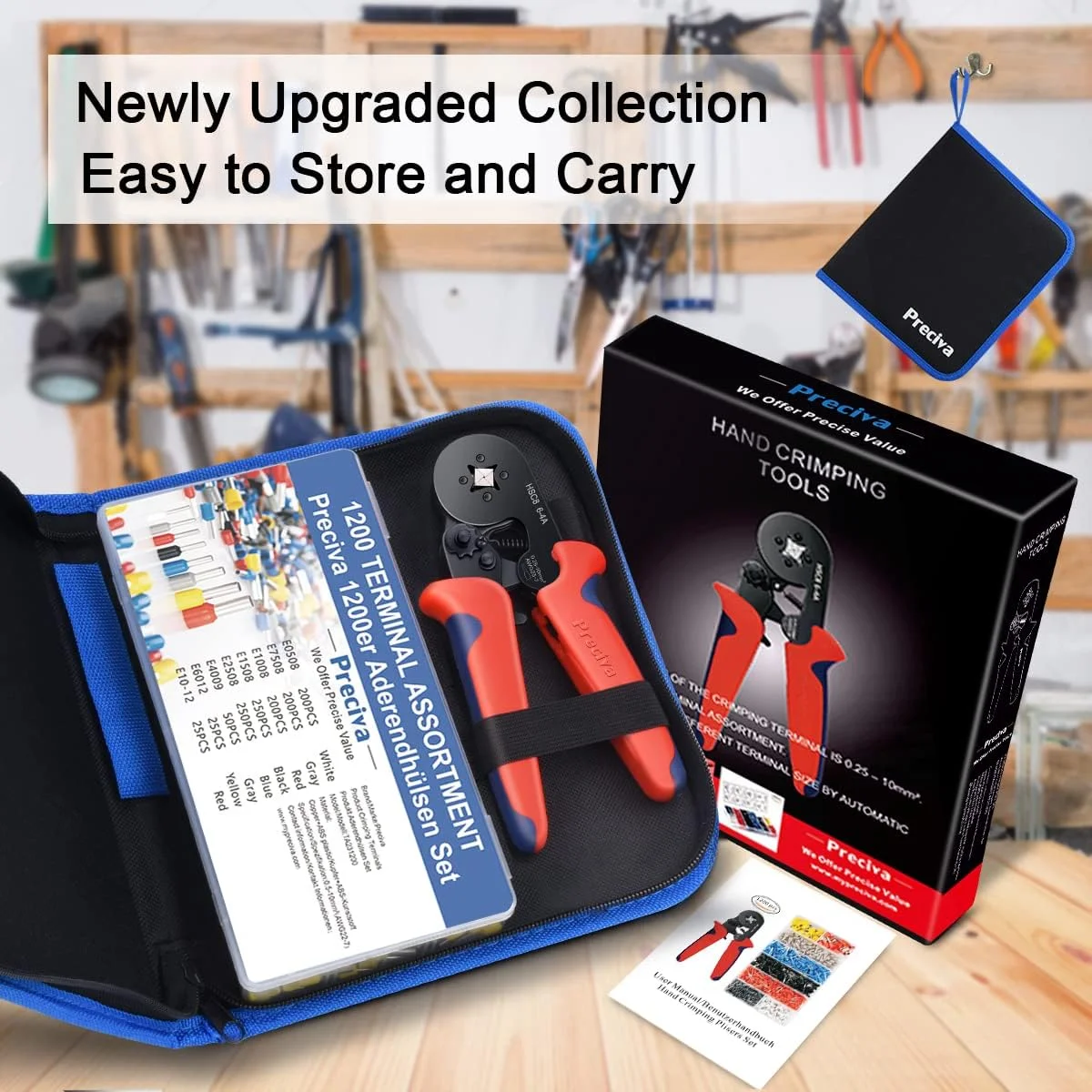مجموعه ابزار پرس سرسیم Preciva، AWG23-7 ابزار پرس سیم جغجغه ای خود تنظیم شونده به همراه 1200 عدد ترمینال سیم و کانکتور پرس سرسیم مجموعه ابزار پرس سرسیم Preciva، AWG23-7 ابزار پرس سیم جغجغه ای خود تنظیم شونده به همراه 1200 عدد ترمینال سیم و کانکتور پرس سرسیم
