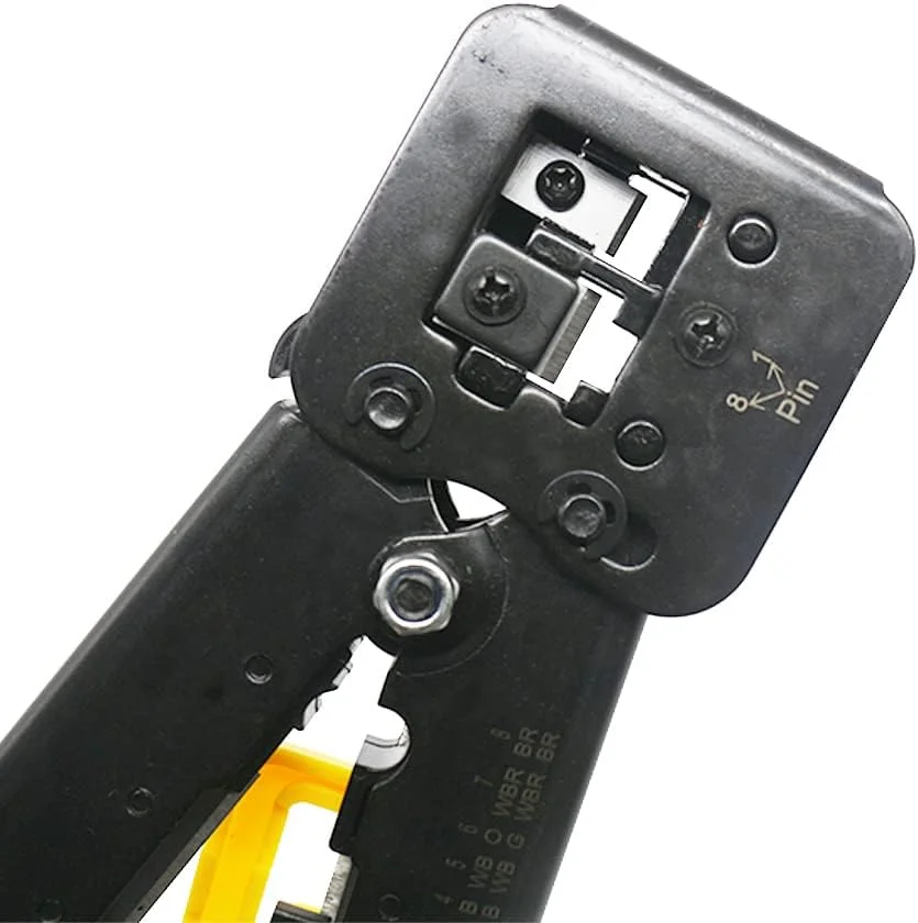 ابزار پرس RJ45 مدل RHCXCYTJ، ابزار اتصال اترنت، سیم لخت کن و برش دهنده سیم، همه کاره با 50 کانکتور مستقیم Cat6 RJ45، کانکتورهای مستقیم معمولی و انتهایی CAT6