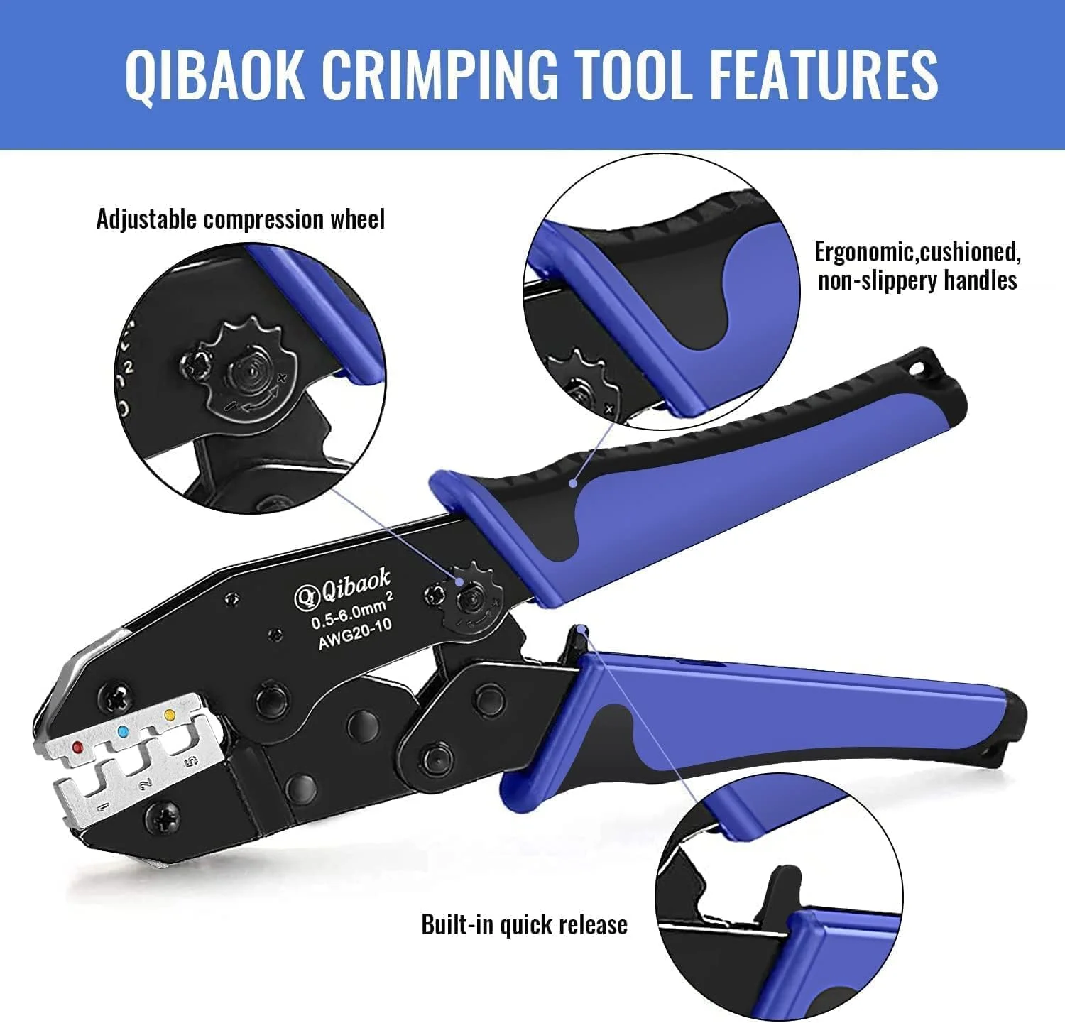 ابزار پرس سرسیم کیبائو با مکانیزم جغجغه ای برای اتصالات حرارتی، ابزار پرس سرسیم با دامنه AWG 22-10