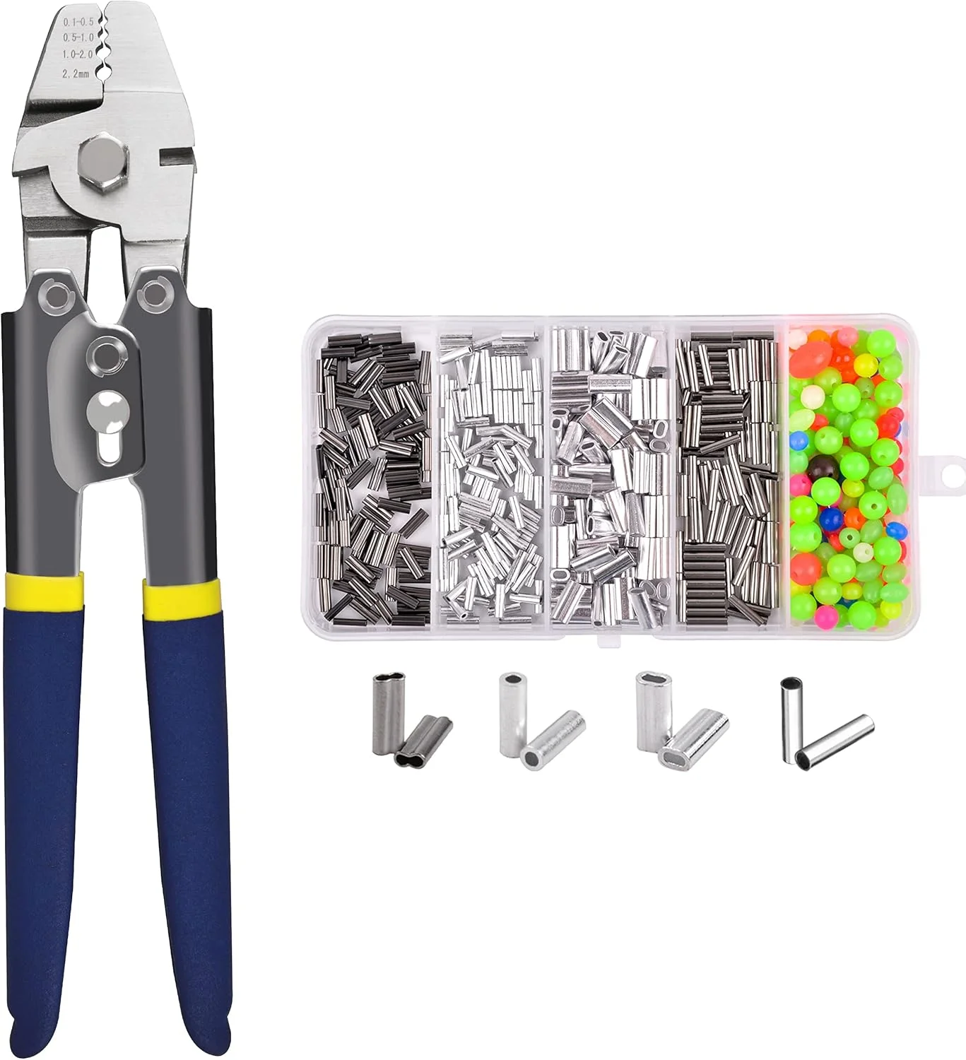 مجموعه ابزار سیم چین و آستین های بیضی آلومینیومی مسی Shaddock Fishing برای سیم های ماهیگیری از 0.1mm تا 2.2mm