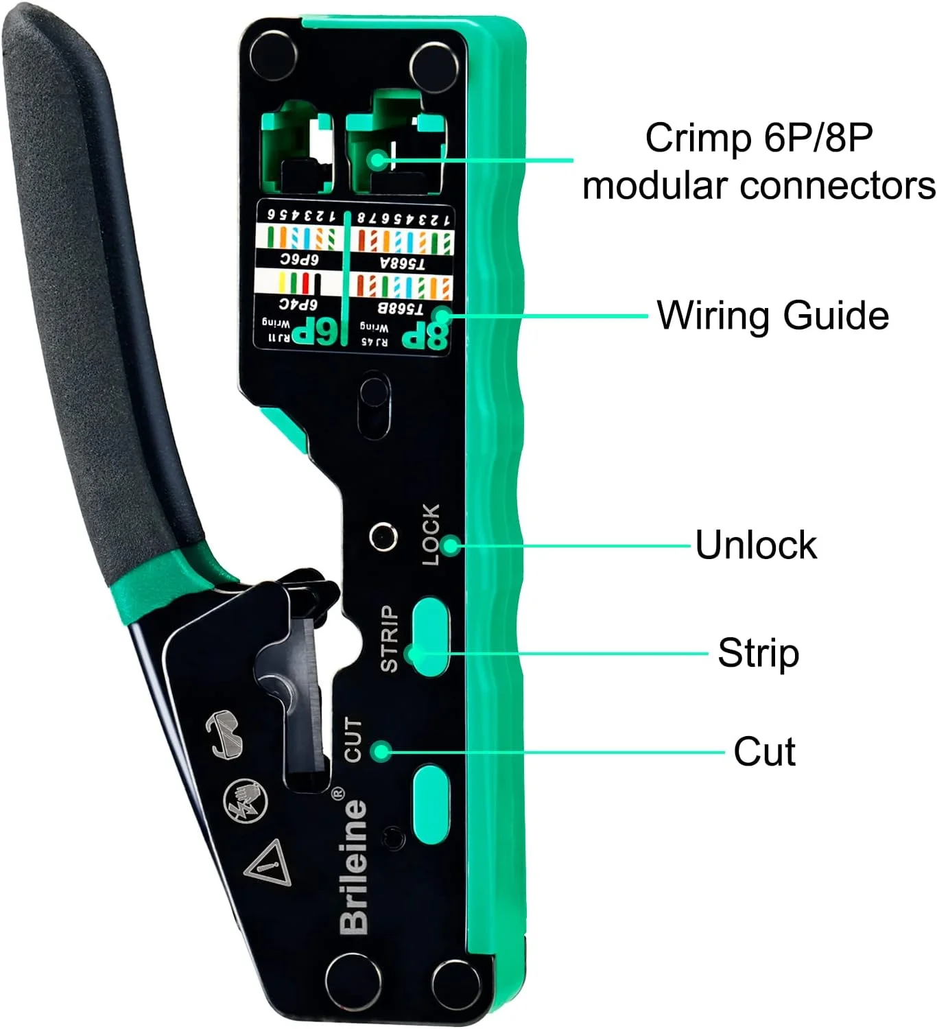 ابزار پرس RJ45 عبوری، ابزار پرس اترنت Cat5 Cat5e Cat6 برای RJ11/12 6P/8P با تستر کابل شبکه LAN، 50 عدد کانکتور CAT6، 50 عدد روکش، سیم لخت کن کوچک