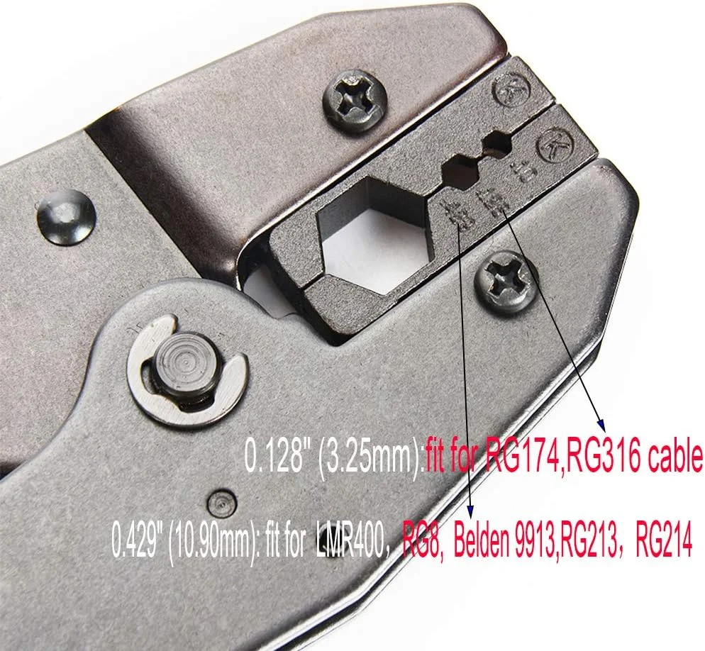 ابزار پرس کانکتور RF برای کابل های کواکسیال LMR400, RG8, RG9, Belden 9913, RG213, RG214, RG174, RG316، ابزار پرس با قالب شش ضلعی 0.429 اینچ (10.90 میلی متر) برای تمام کابل های نوع 400