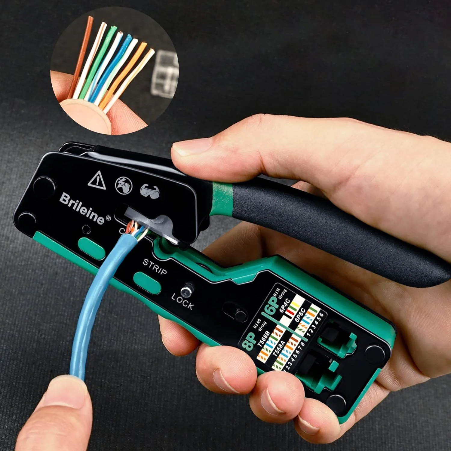 ابزار پرس RJ45 عبوری، ابزار پرس اترنت Cat5 Cat5e Cat6 برای RJ11/12 6P/8P با تستر کابل شبکه LAN، 50 عدد کانکتور CAT6، 50 عدد روکش، سیم لخت کن کوچک