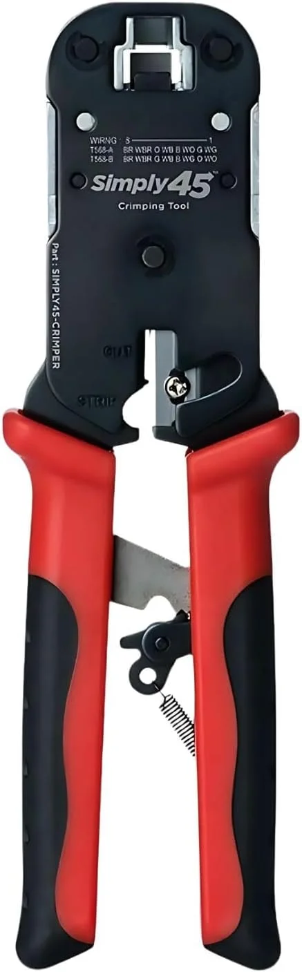 ابزار پرس RJ45 مدل Pass-Through سیمپلی 45 برای پلاگ های ماژولار RJ45 بدون شیلد و دارای شیلد داخلی - دارای سیم لخت کن/برش داخلی - S45-C100