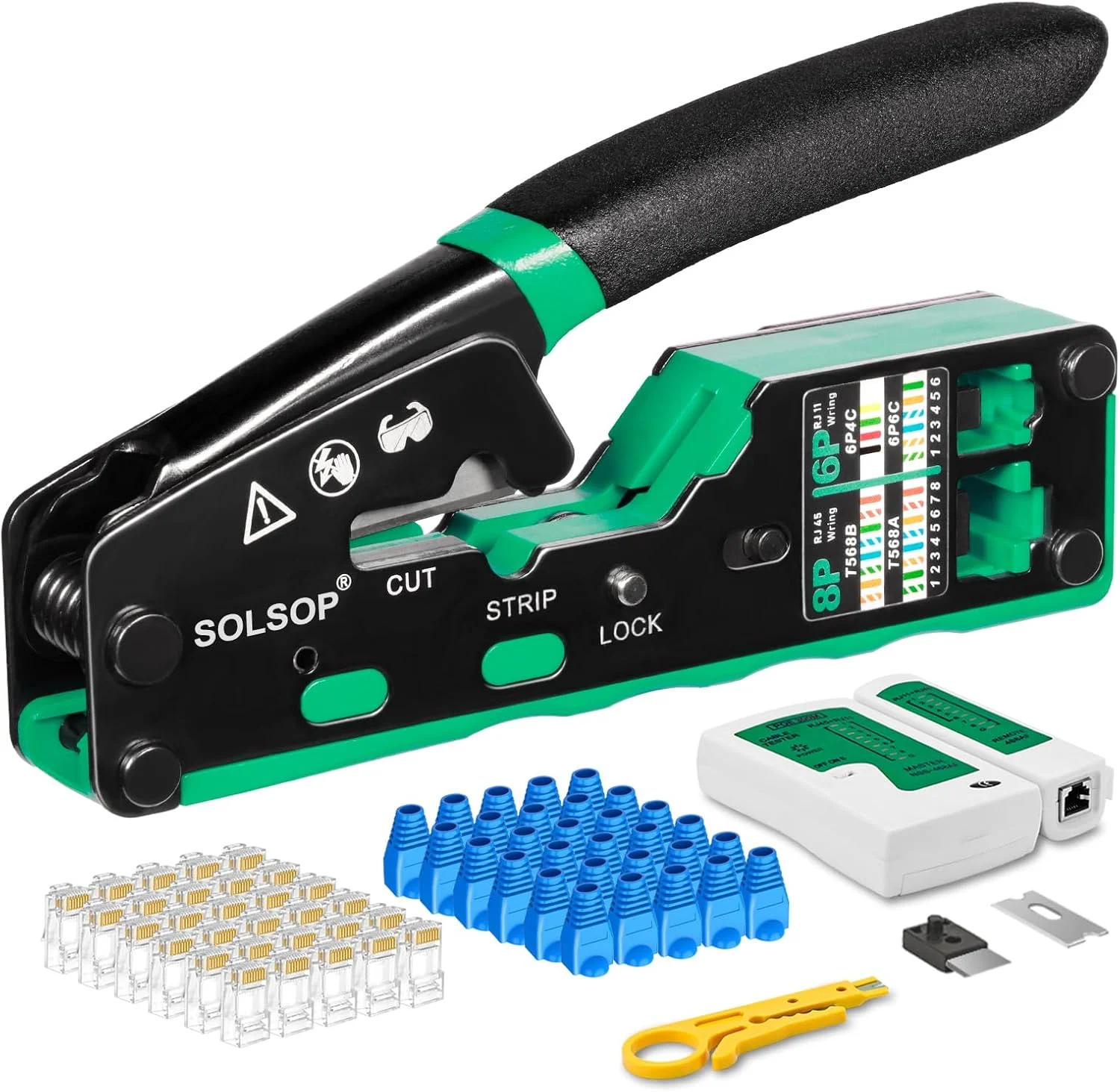 ابزار پرس سوکت شبکه Solsop RJ45 - ابزار پرس Cat6 برای کانکتورهای Cat5 Cat5e Cat6 8P8C، ابزار پرس همه کاره RJ45 و تستر شبکه