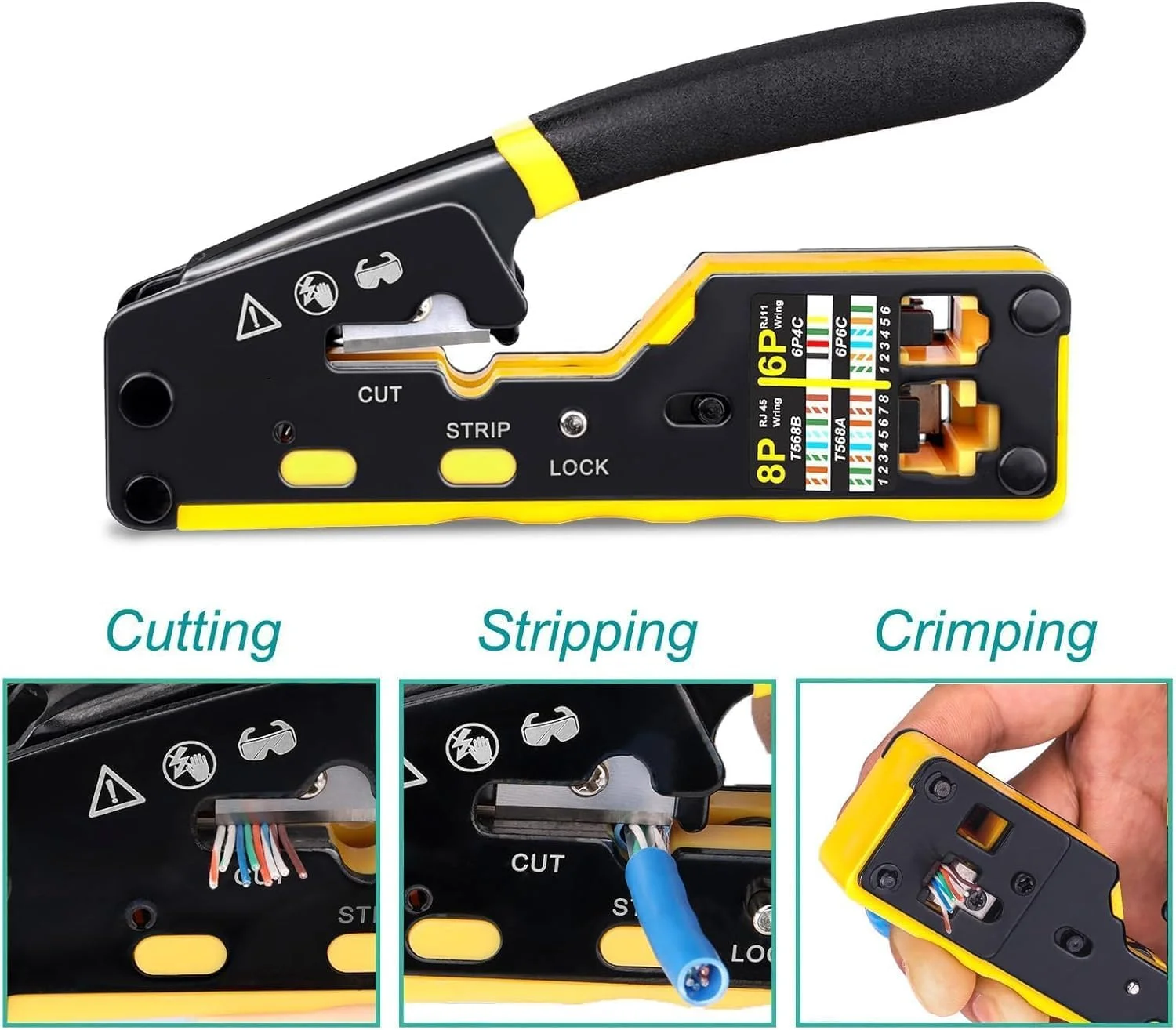 ابزار پرس RJ45 مدل X spring به همراه 50 عدد کانکتور CAT6، ایده آل برای تکنسین های شبکه و کاربران خانگی، مناسب برای ساخت کابل های سفارشی اترنت و تلفن