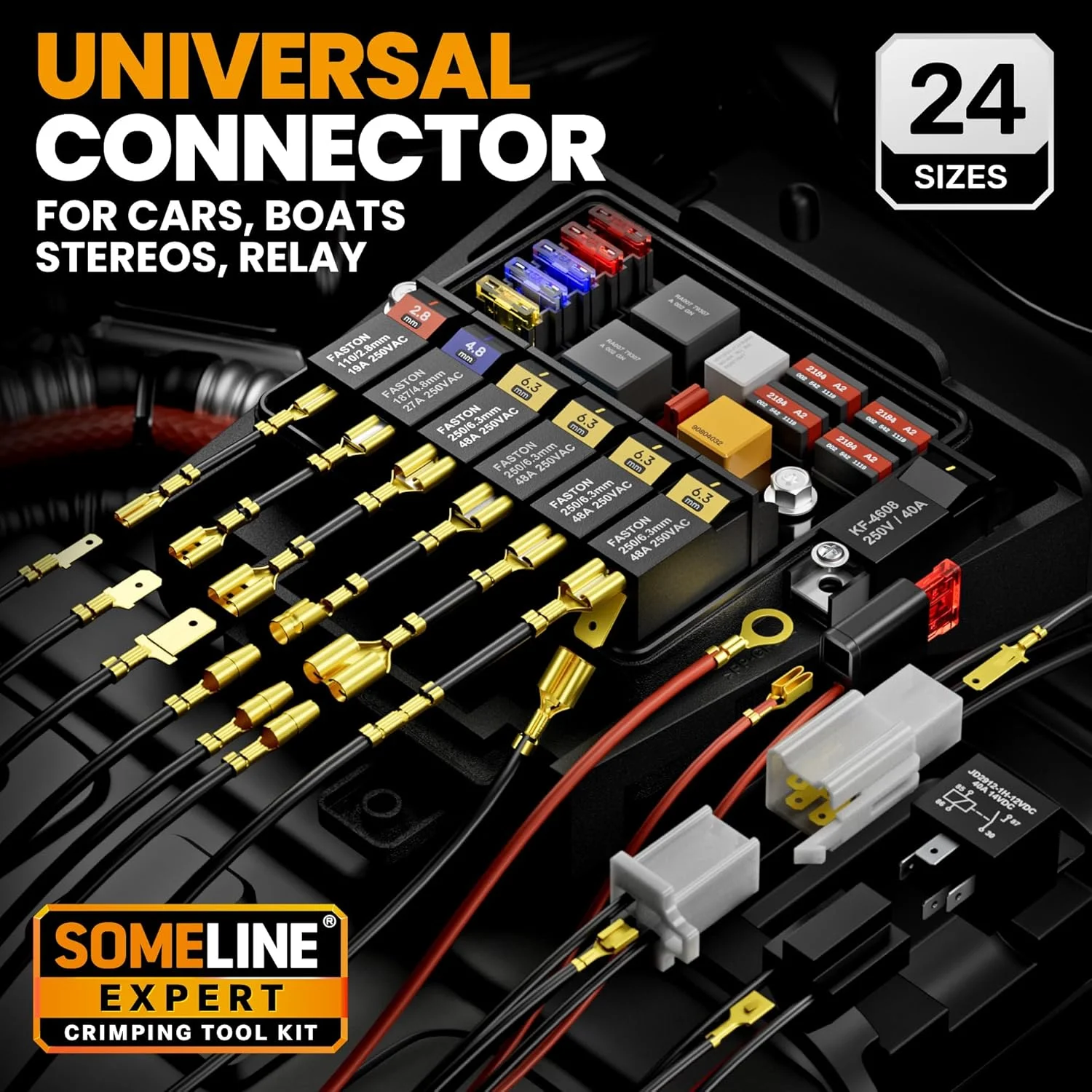 مجموعه ابزار پرس سرسیم چنگالی SOMELINE، به همراه 24 نوع کانکتور پرس و انبر پرس 0.25–2.5 میلیمتر مربع (AWG 24–14) - کیت کانکتورهای الکتریکی سرسیم چنگالی غیر عایق مجموعه ابزار پرس سرسیم چنگالی SOMELINE، به همراه 24 نوع کانکتور پرس و انبر پرس 0.25–2.5 میلیمتر مربع (AWG 24–14) - کیت کانکتورهای الکتریکی سرسیم چنگالی غیر عایق