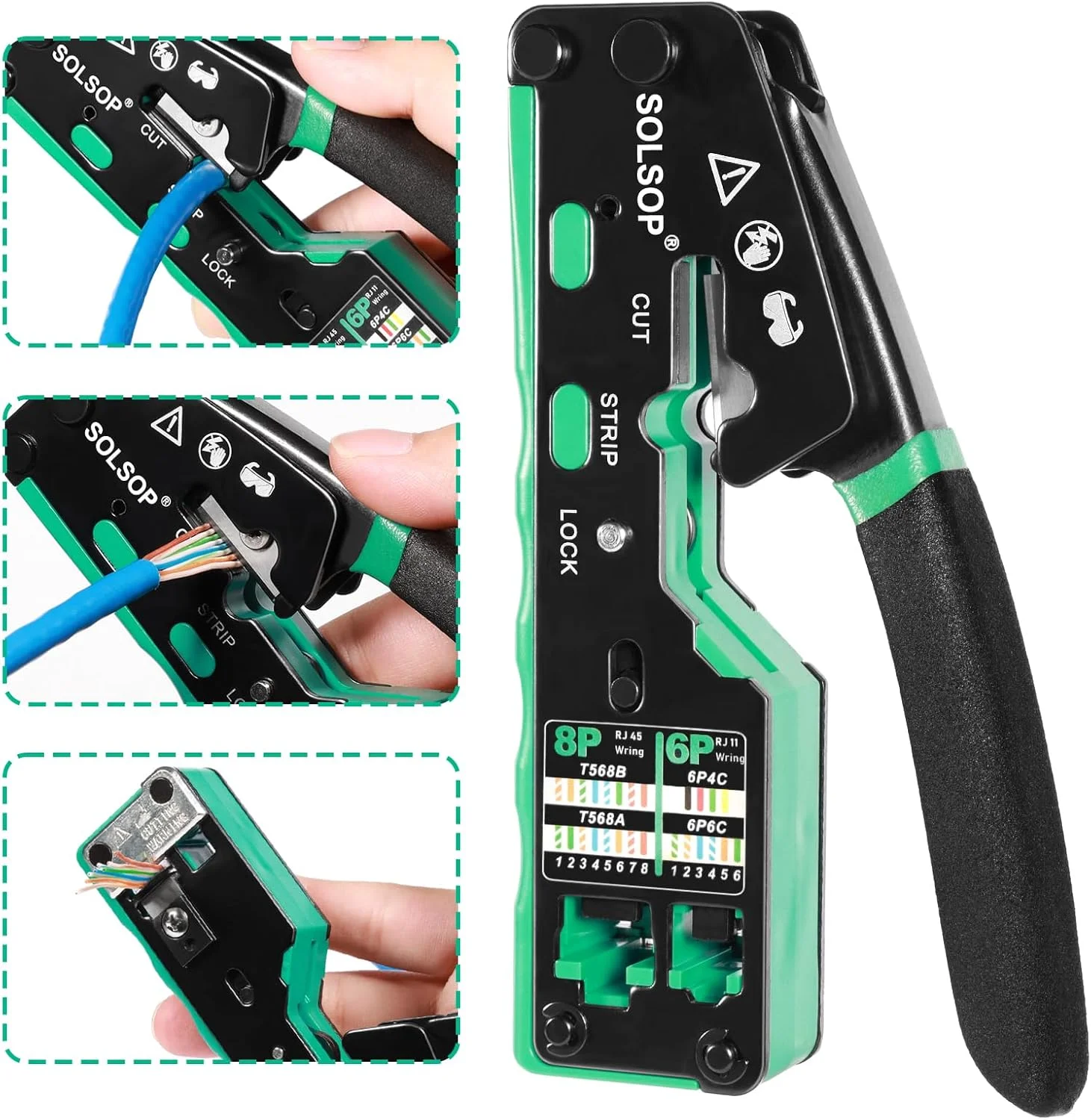 ابزار پرس سوکت شبکه Solsop RJ45 - ابزار پرس Cat6 برای کانکتورهای Cat5 Cat5e Cat6 8P8C، ابزار پرس همه کاره RJ45 و تستر شبکه