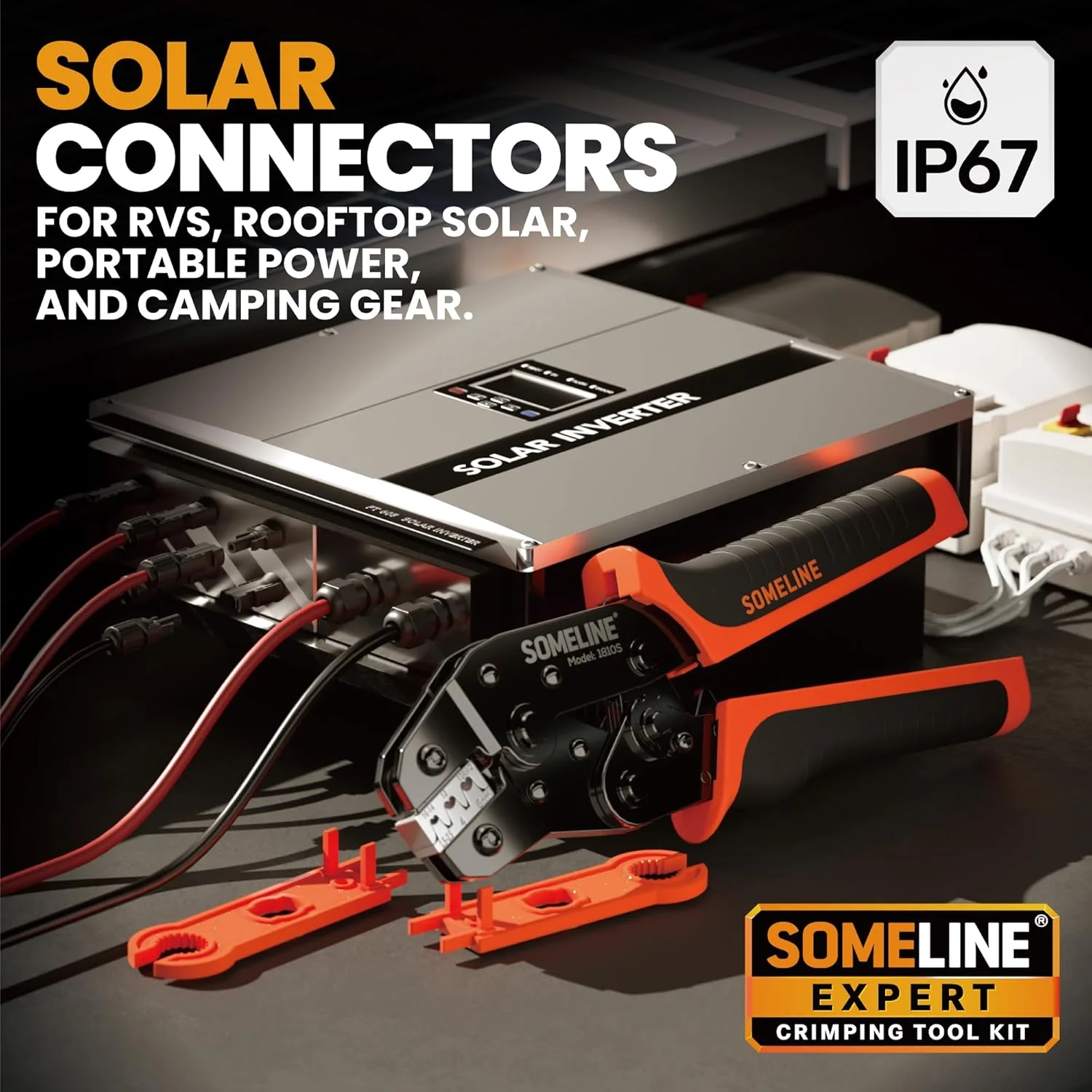 مجموعه انبر پرس کانکتور خورشیدی SOMELINE، تا 2.5/4/6 میلی‌متر مربع، نارنجی، شامل 6 جفت کانکتور و 1 جفت آچار