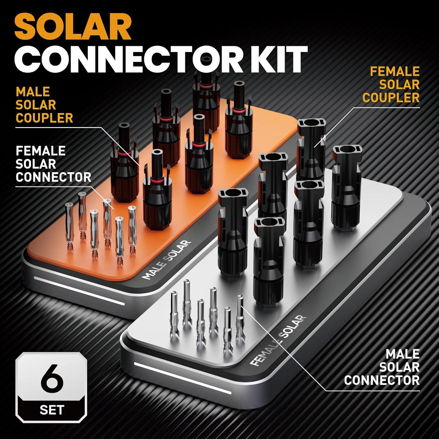 مجموعه انبر پرس کانکتور خورشیدی SOMELINE، تا 2.5/4/6 میلی‌متر مربع، نارنجی، شامل 6 جفت کانکتور و 1 جفت آچار