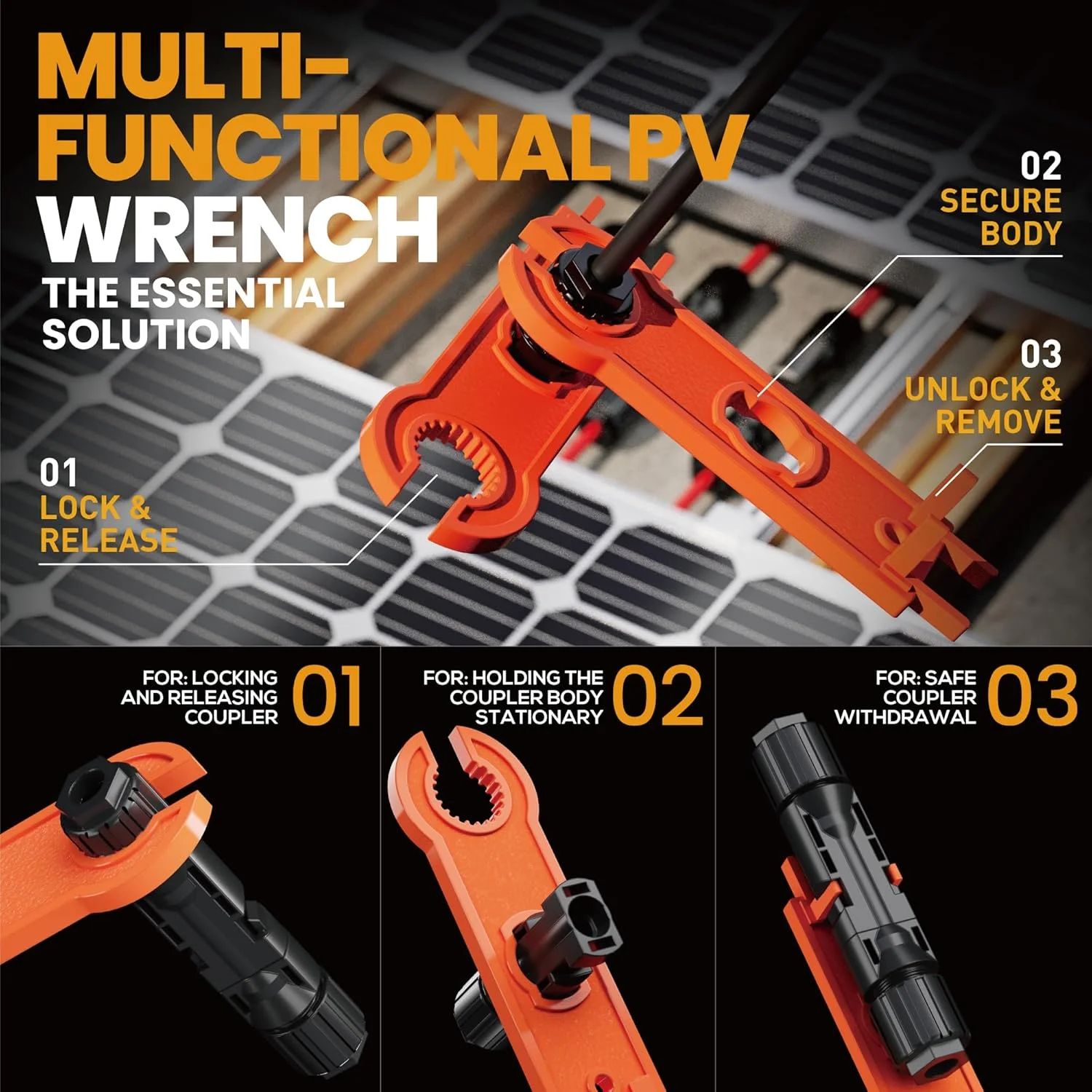 مجموعه انبر پرس کانکتور خورشیدی SOMELINE، تا 2.5/4/6 میلی‌متر مربع، نارنجی، شامل 6 جفت کانکتور و 1 جفت آچار