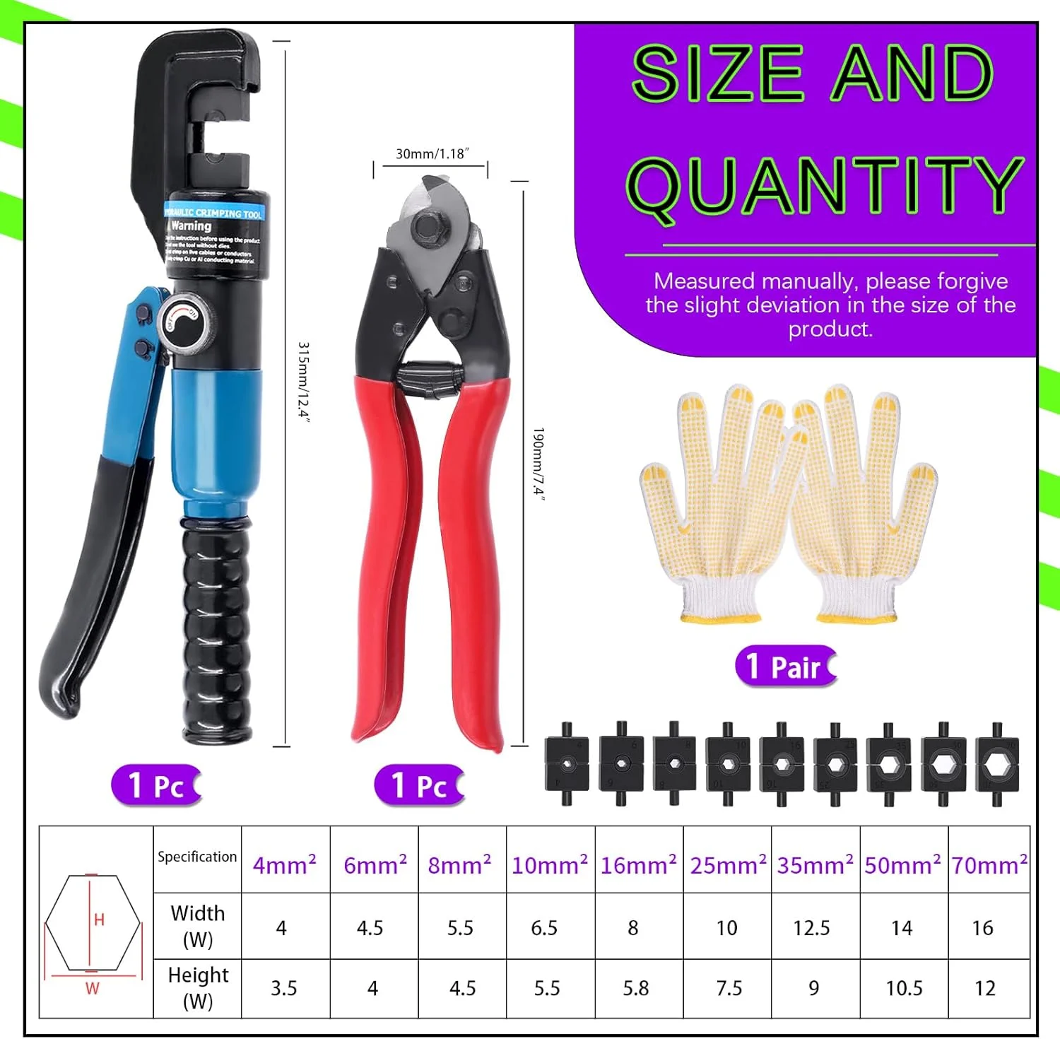 ابزار پرس هیدرولیک دستی 10 تنی Swpeet با سیم چین استیل تا 5/32 اینچ و کیت مجموعه 9 عددی قالب پرس، اتصالات نرده کابلی برای ابزار پرس هیدرولیک کابل 1/8 اینچ 3/16 اینچ