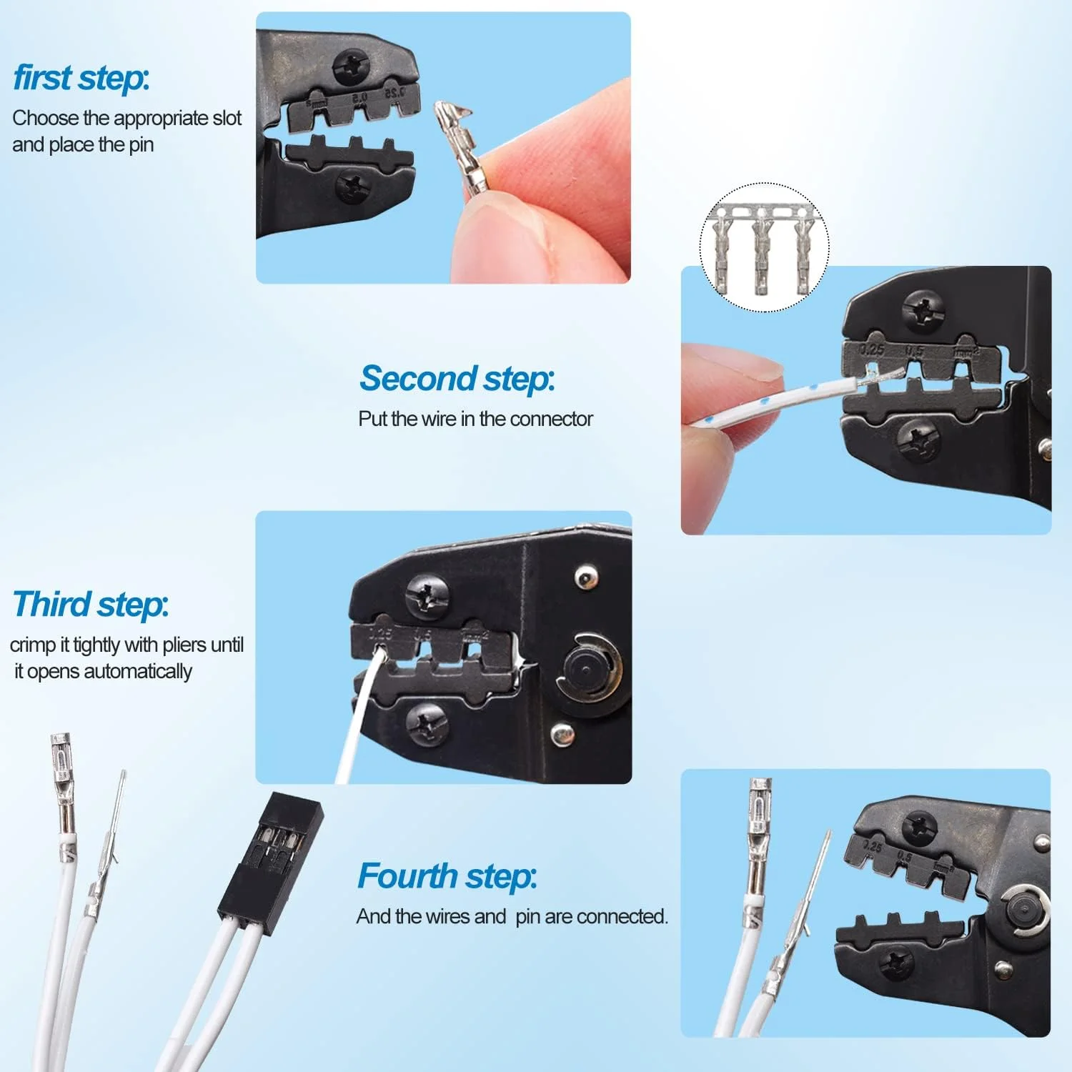 مجموعه ابزار پرس سرسیم Taiss Dupont به همراه 600 عدد کانکتور 2.54 میلی‌متری Dupont مدل SN-28B، انبر پرس سیم جغجغه‌ای، کانکتورهای مادگی و نری 1/2/3/4/5/6/7 پین و ترمینال‌های پرس AWG28-18