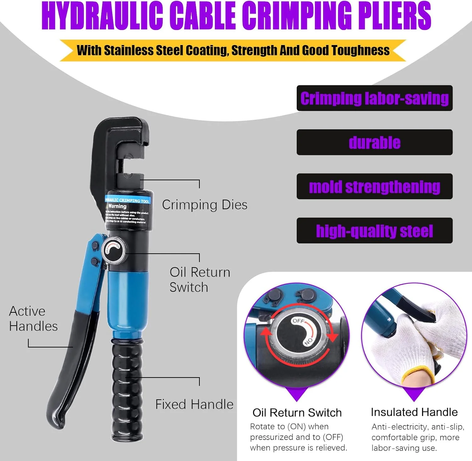 ابزار پرس هیدرولیک دستی 10 تنی Swpeet با سیم چین استیل تا 5/32 اینچ و کیت مجموعه 9 عددی قالب پرس، اتصالات نرده کابلی برای ابزار پرس هیدرولیک کابل 1/8 اینچ 3/16 اینچ