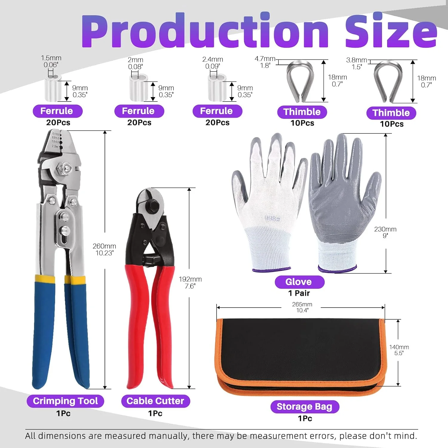 مجموعه ابزار پرس سیم بکسل Swpeet شامل 83 قطعه، پرس کابل تا 2.2 میلی متر و سیم چین تا 5/32 اینچ، 3 سایز حلقه آلومینیومی دوبل، 2 سایز انگشتانه استیل و دستکش های مقاوم در برابر برش