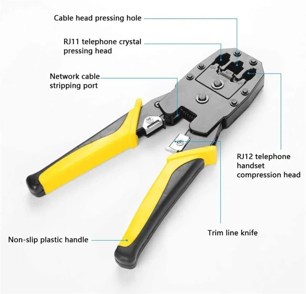 مجموعه ابزار پرس سوکت SYOSI برای RJ11/ RJ12/ CAT5/ CAT6/ Cat5e، مجموعه ابزار تعمیر شبکه و نگهداری کامپیوتر حرفه ای شامل کابل بر، تستر کابل و انبر پرس