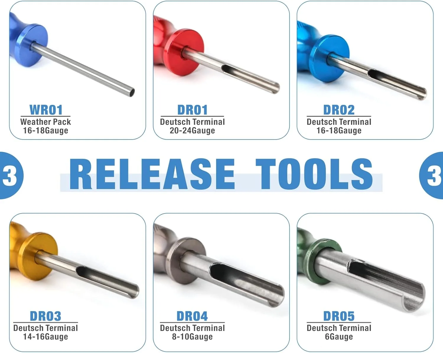 مجموعه ابزار پرس ترمینال Deutsch iCrimp، پرس سر بسته و سر باز، ابزار استخراج Deutsch برای کانکتورهای Deutsch DT، کنتاکت های جامد و مهر شده، ترمینال های Delphi Weather Pack - 12 قطعه