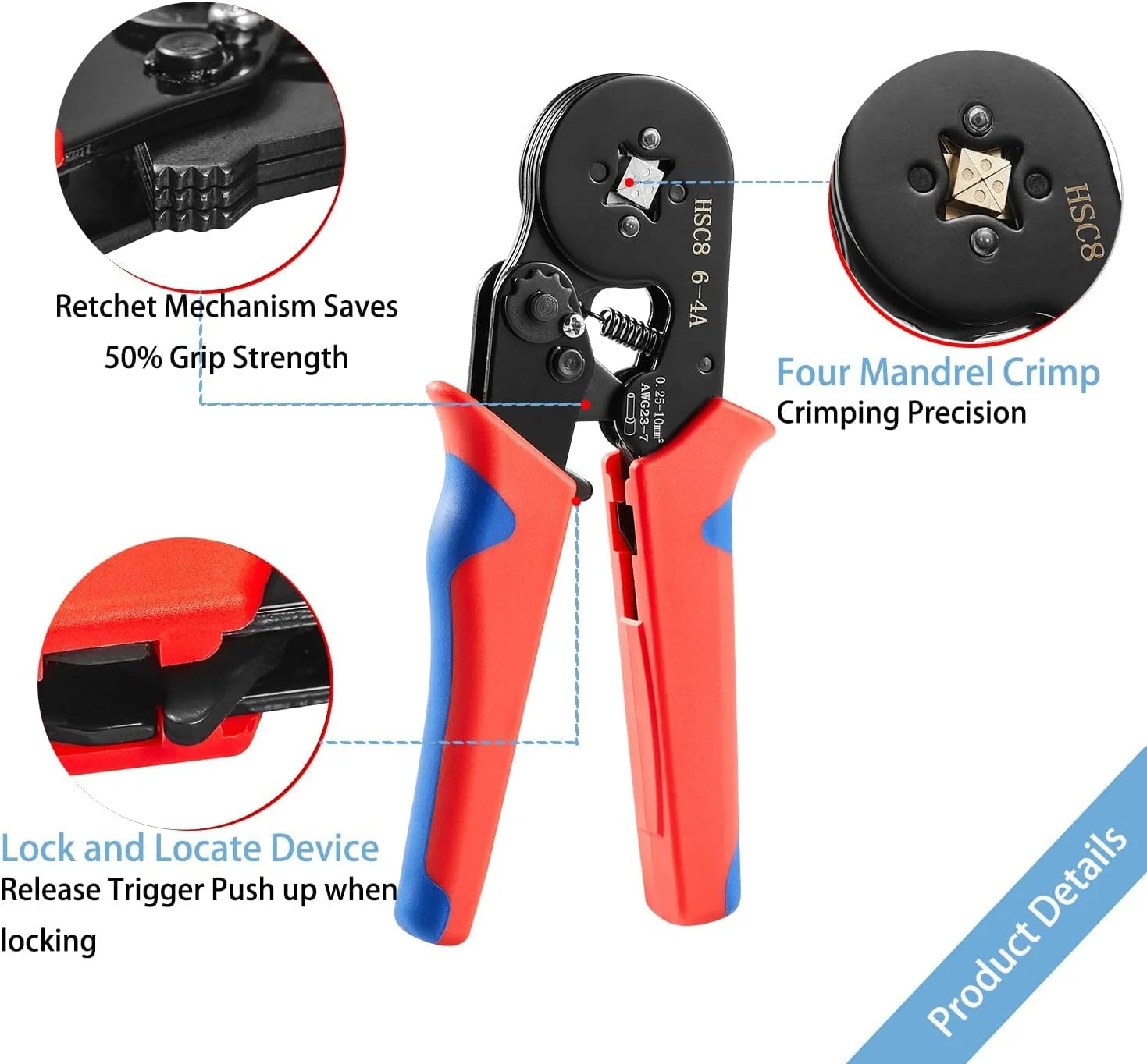 انبر پرس سرسیم سایوسی به همراه 1250 عدد سرسیم، مناسب برای برقکاران، ابزار جغجغه ای قابل تنظیم با کانکتورهای ترمینال 0.25-10 میلی متر مربع (AWG 23-7) انبر پرس سرسیم سایوسی به همراه 1250 عدد سرسیم، مناسب برای برقکاران، ابزار جغجغه ای قابل تنظیم با کانکتورهای ترمینال 0.25-10 میلی متر مربع (AWG 23-7)