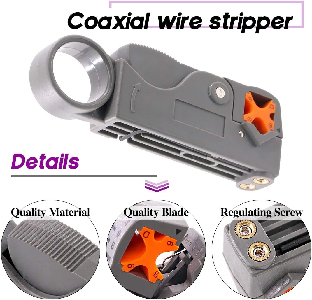 مجموعه ابزار کابل کواکسیال حرفه ای Swpeet شامل 14 قطعه، ابزار کابل کواکسیال با ضامن و یک عدد کابل لخت کن و 10 عدد کانکتور BNC نر/مستقیم 50 اهم برای کانکتورهای کواکسیال مجموعه ابزار کابل کواکسیال حرفه ای Swpeet شامل 14 قطعه، ابزار کابل کواکسیال با ضامن و یک عدد کابل لخت کن و 10 عدد کانکتور BNC نر/مستقیم 50 اهم برای کانکتورهای کواکسیال