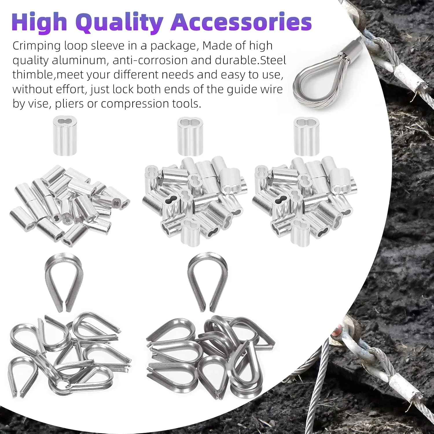 مجموعه ابزار پرس سیم بکسل Swpeet شامل 83 قطعه، پرس کابل تا 2.2 میلی متر و سیم چین تا 5/32 اینچ، 3 سایز حلقه آلومینیومی دوبل، 2 سایز انگشتانه استیل و دستکش های مقاوم در برابر برش