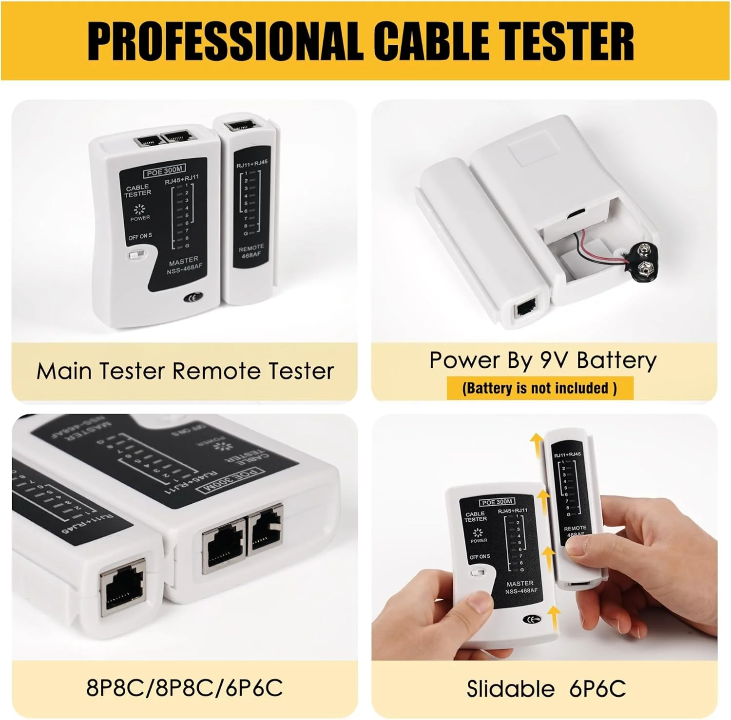 مجموعه ابزار پرس RJ45 Tazweeq، ابزار پرس عبوری اترنت، مجموعه ابزار تعمیر پرس شبکه Cat5 Cat6 Cat7، شامل تستر کابل، مینی استریپر، تیغه ها، 50 عدد کانکتور و روکش محافظ کابل