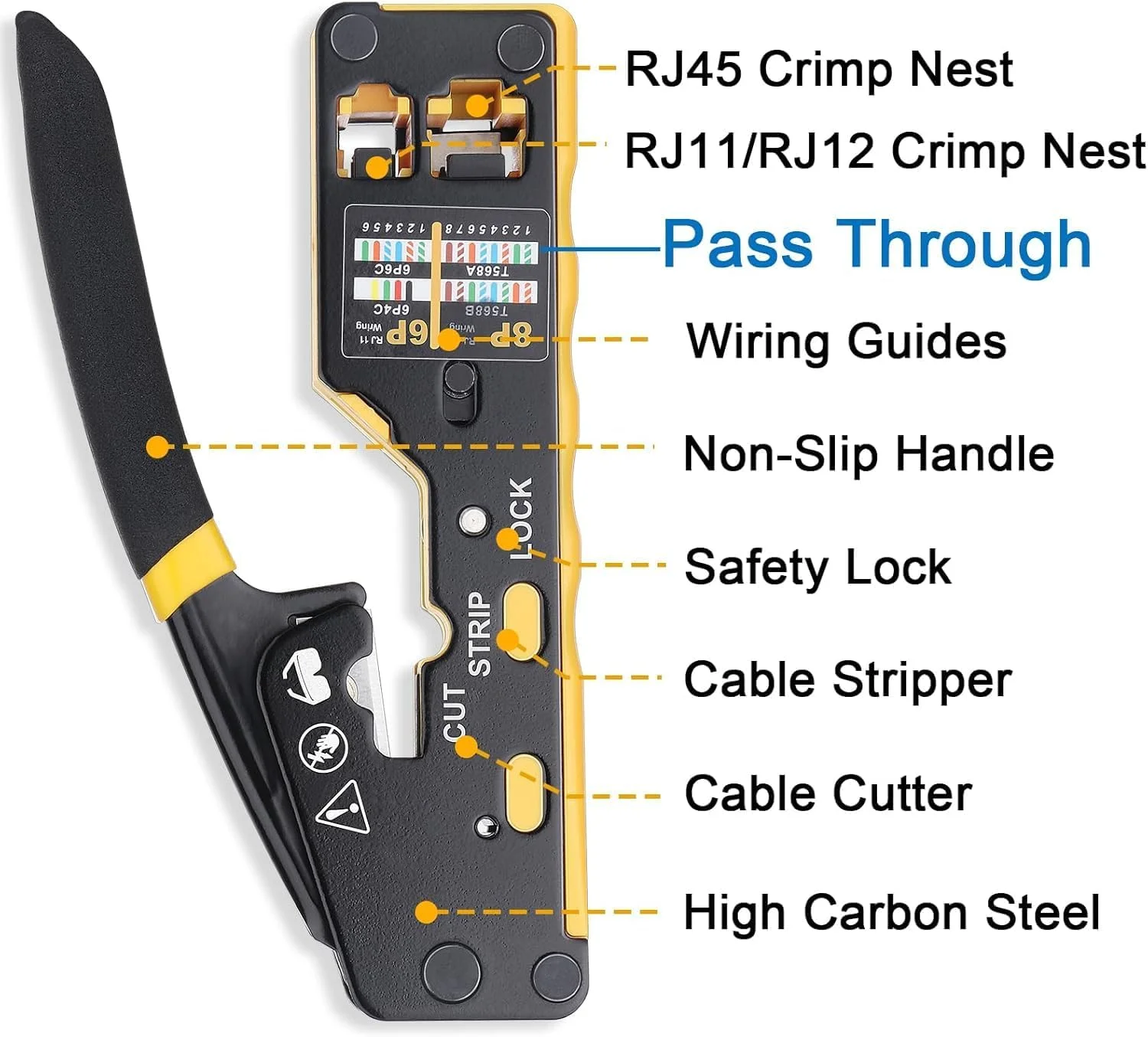 ابزار پرس RJ45 برای کابل شبکه Cat6 Cat5e Cat6a به همراه تستر کابل، کانکتورهای Cat6 با روکش بوت RJ45، سیم لخت کن کوچک، تیغه ها و بست کمربندی