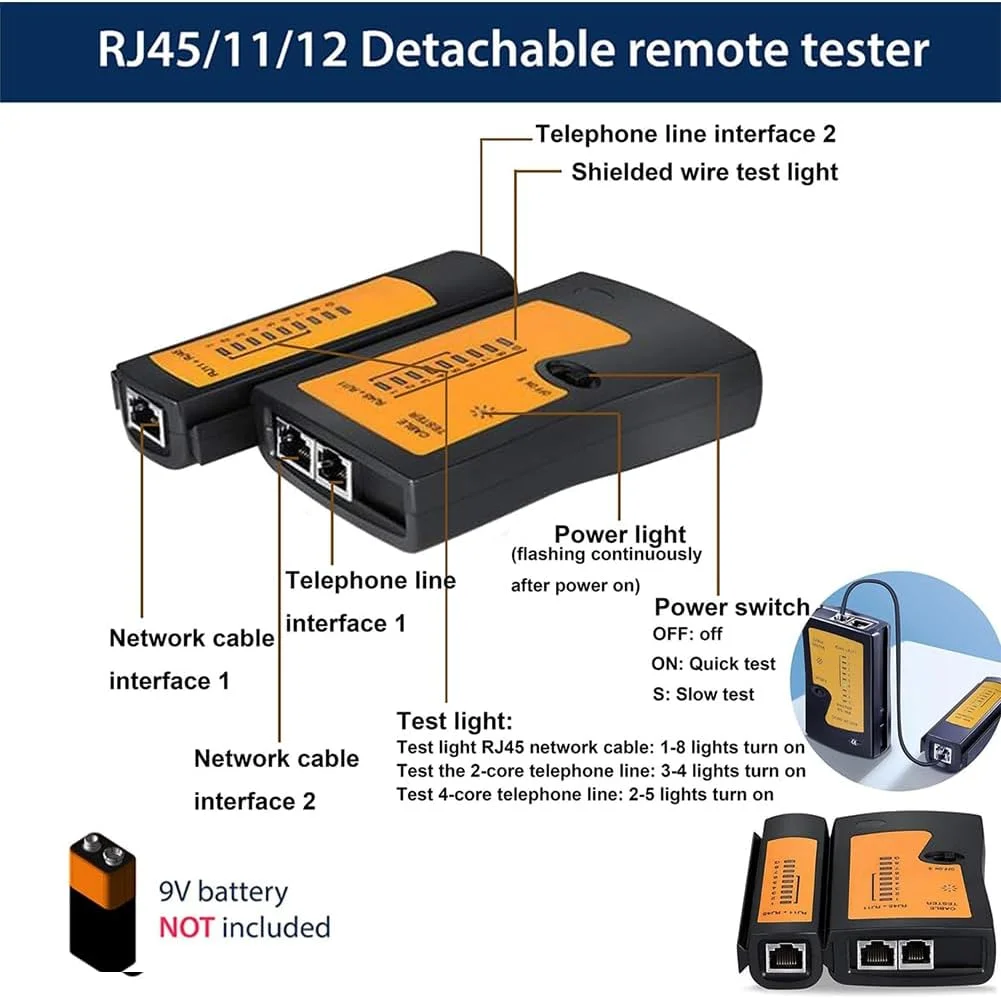 ابزار پرس RJ45 برای کابل شبکه Cat6 Cat5e Cat6a به همراه تستر کابل، کانکتورهای Cat6 با روکش بوت RJ45، سیم لخت کن کوچک، تیغه ها و بست کمربندی