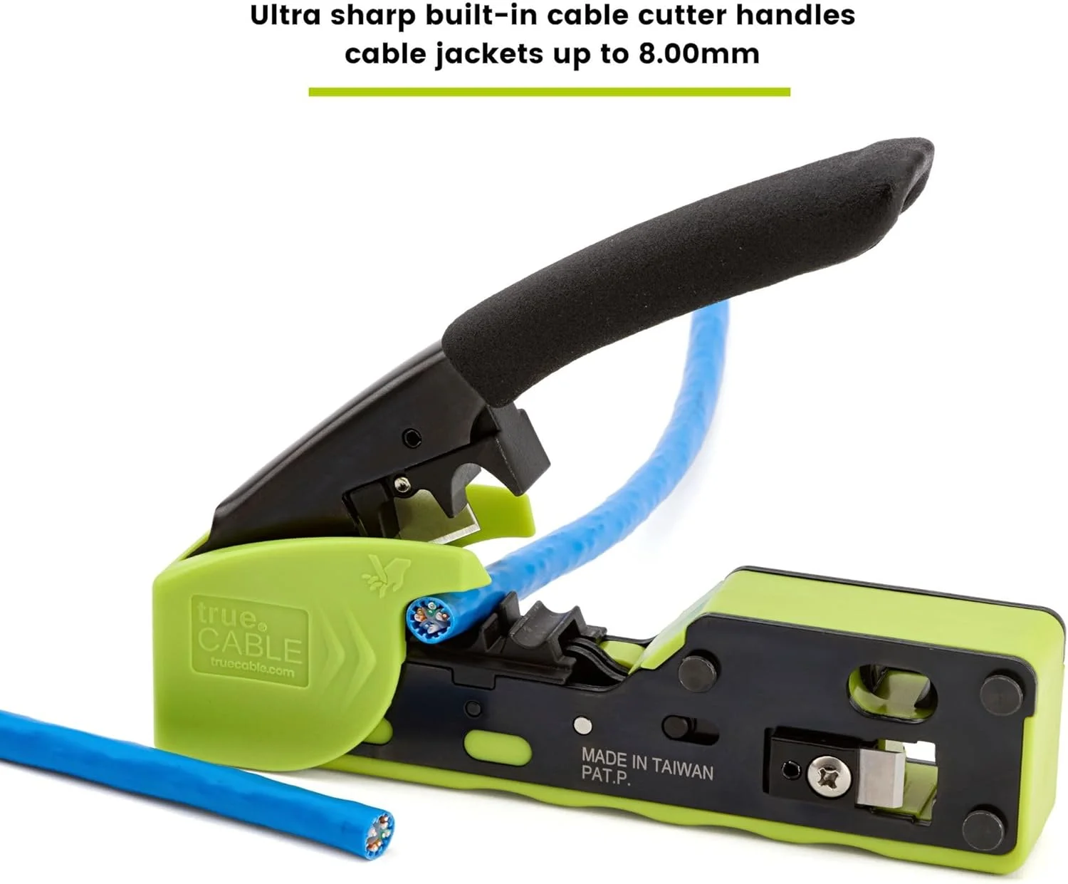 ابزار پرس TRUE CABLE برای RJ45 عبوری - پرس، برش و لخت‌کن کابل اترنت همه کاره - سازگار با کانکتورهای محافظ‌دار و بدون محافظ Cat5e، Cat6، Cat6A