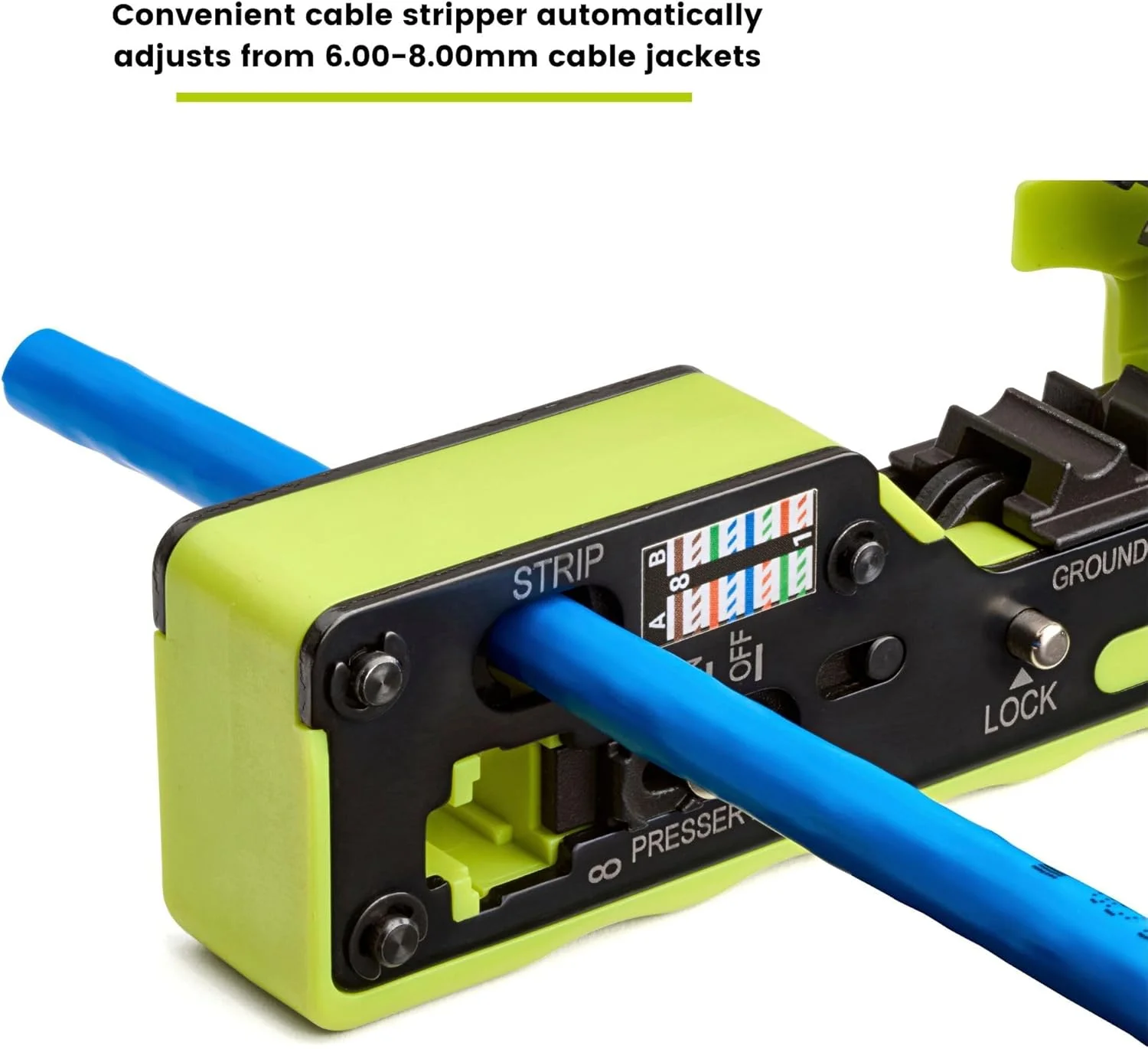 ابزار پرس TRUE CABLE برای RJ45 عبوری - پرس، برش و لخت‌کن کابل اترنت همه کاره - سازگار با کانکتورهای محافظ‌دار و بدون محافظ Cat5e، Cat6، Cat6A