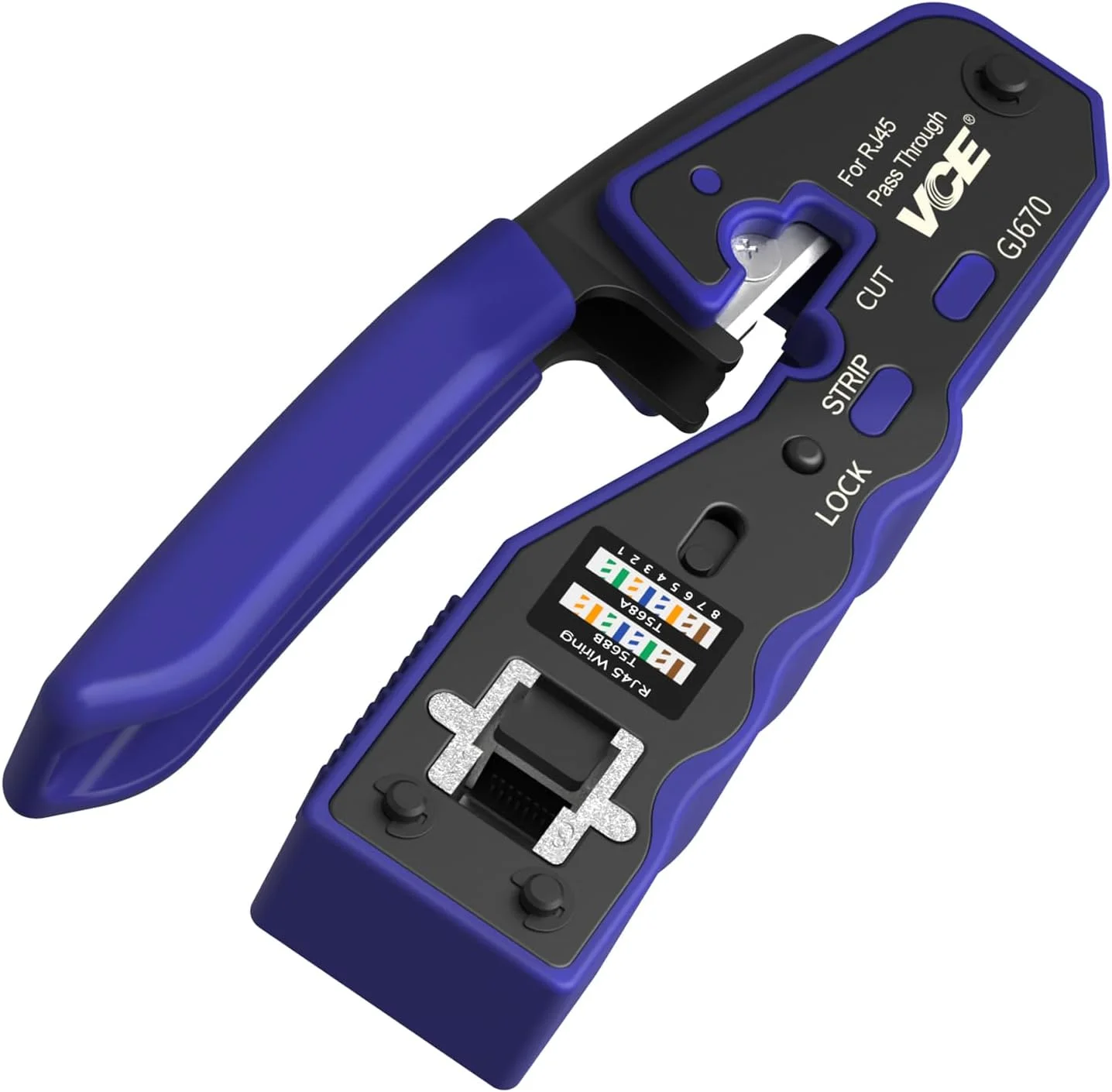 ابزار پرس RJ45 مدل VCE GJ670BL، ابزار پرس اترنت عبوری برای کانکتور عبوری Cat5 Cat6 Cat7، پشتیبانی از لخت کردن و برش