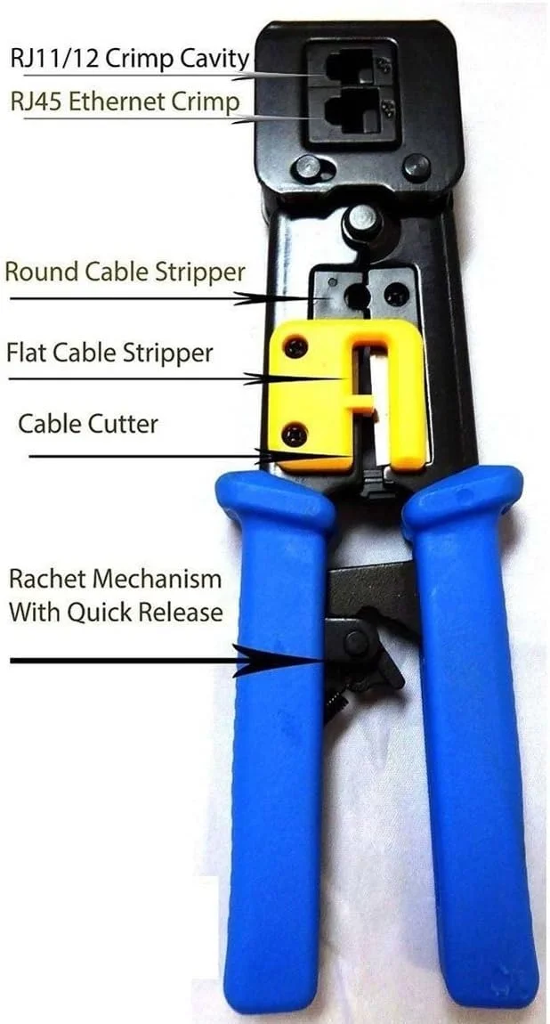 ابزار پرس همه کاره UbiGear® برای کانکتورهای RJ11/RJ12/RJ45، کابل شبکه CAT3/CAT5e/CAT6، ابزار سیم کشی UTP/STP