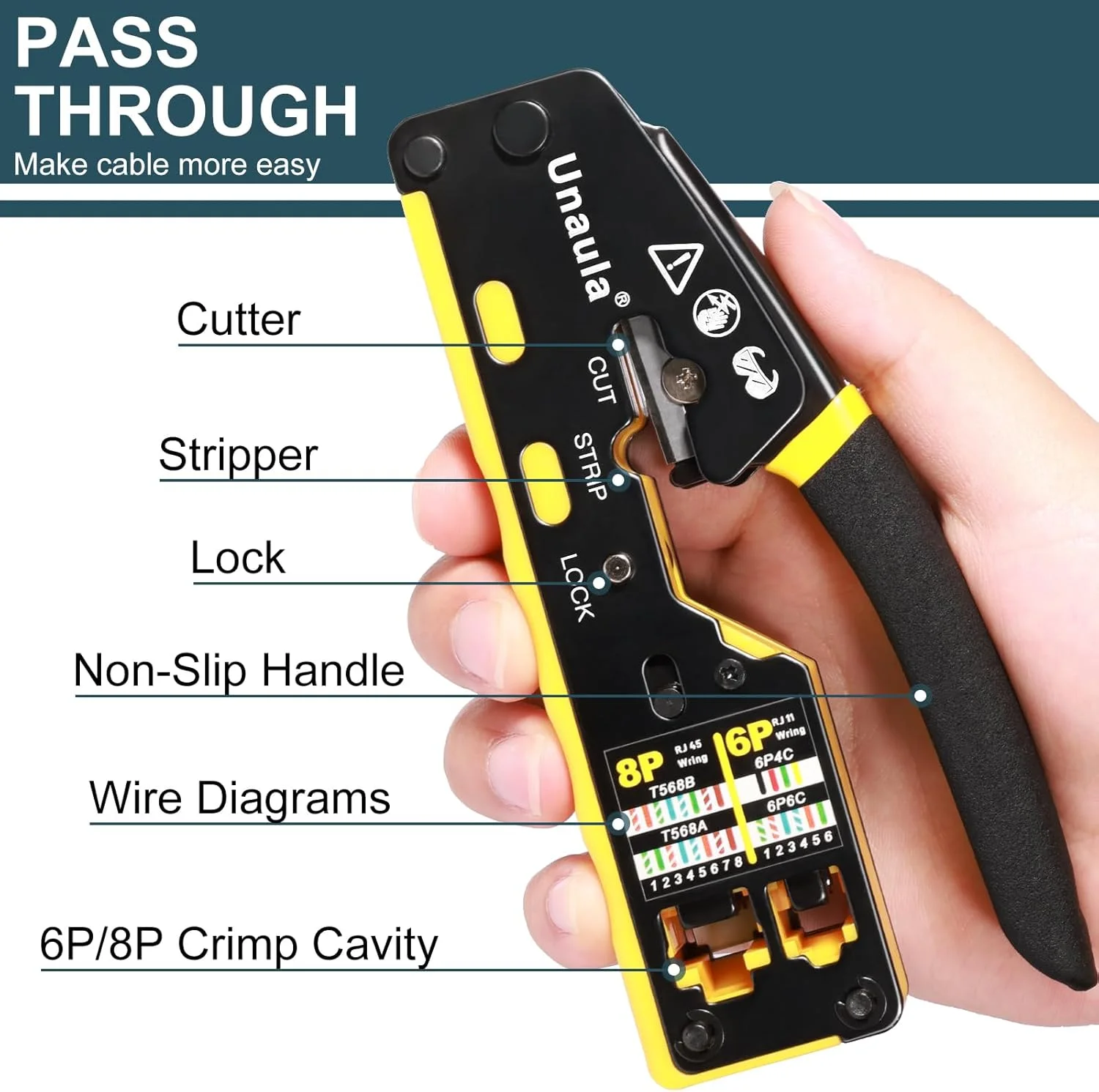ابزار پرس RJ45 Unaula، کیت پرس کابل شبکه Cat5 Cat6، ابزار پرس RJ45، کیت ابزار پرس RJ45