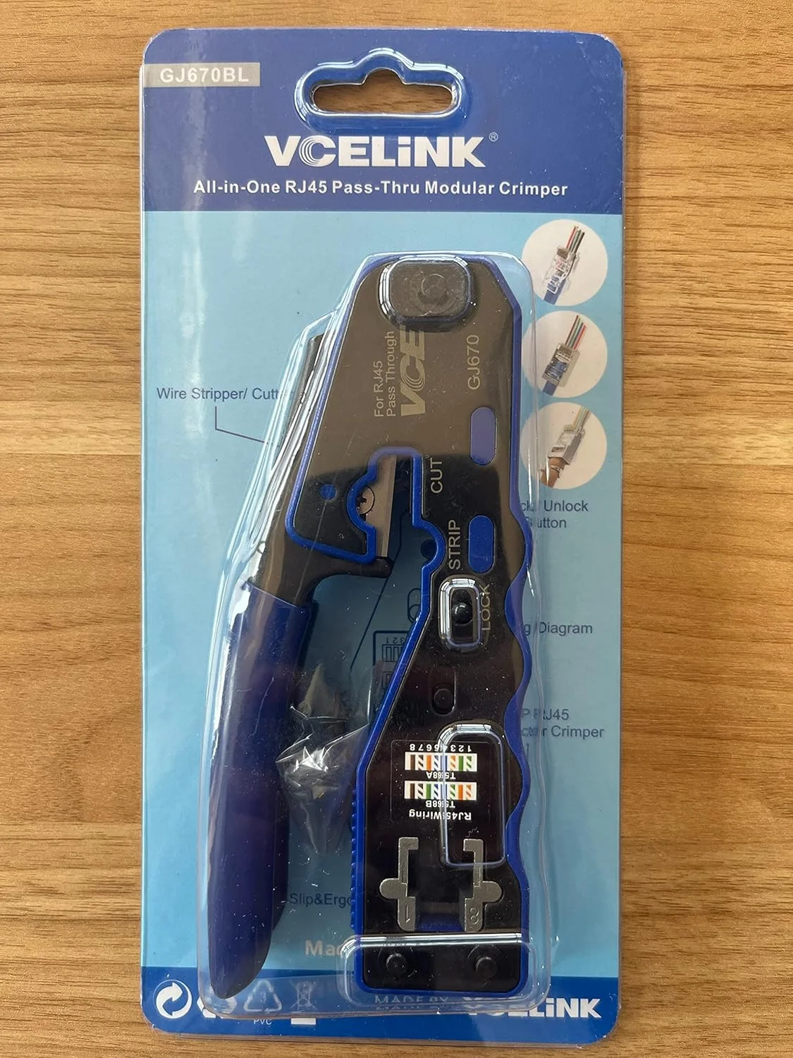 ابزار پرس RJ45 مدل VCE GJ670BL، ابزار پرس اترنت عبوری برای کانکتور عبوری Cat5 Cat6 Cat7، پشتیبانی از لخت کردن و برش