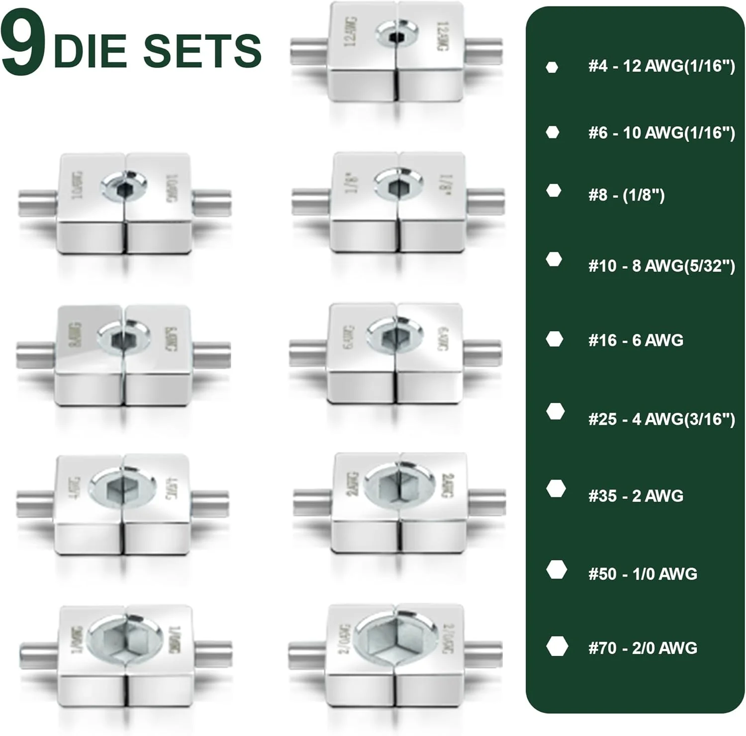 پرس کابلشو هیدرولیک 10 تن، مناسب برای کابل های 12 AWG تا 00 (2/0)، به همراه 9 قالب (ابزار پرس کابل 12awg~00awg)
