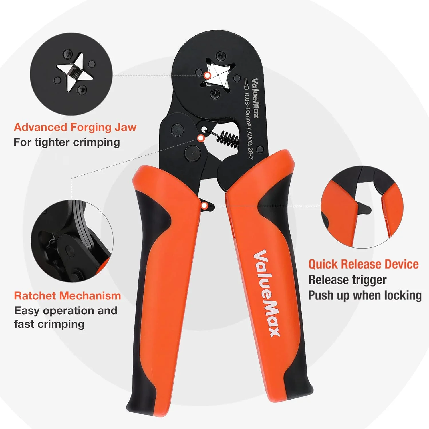 ست ابزار پرس سرسیم Valuemax، ابزار پرس سیم جغجغه ای خود تنظیم شونده 0.08-10 میلی متر مربع به همراه 800 عدد سرسیم عایق دار