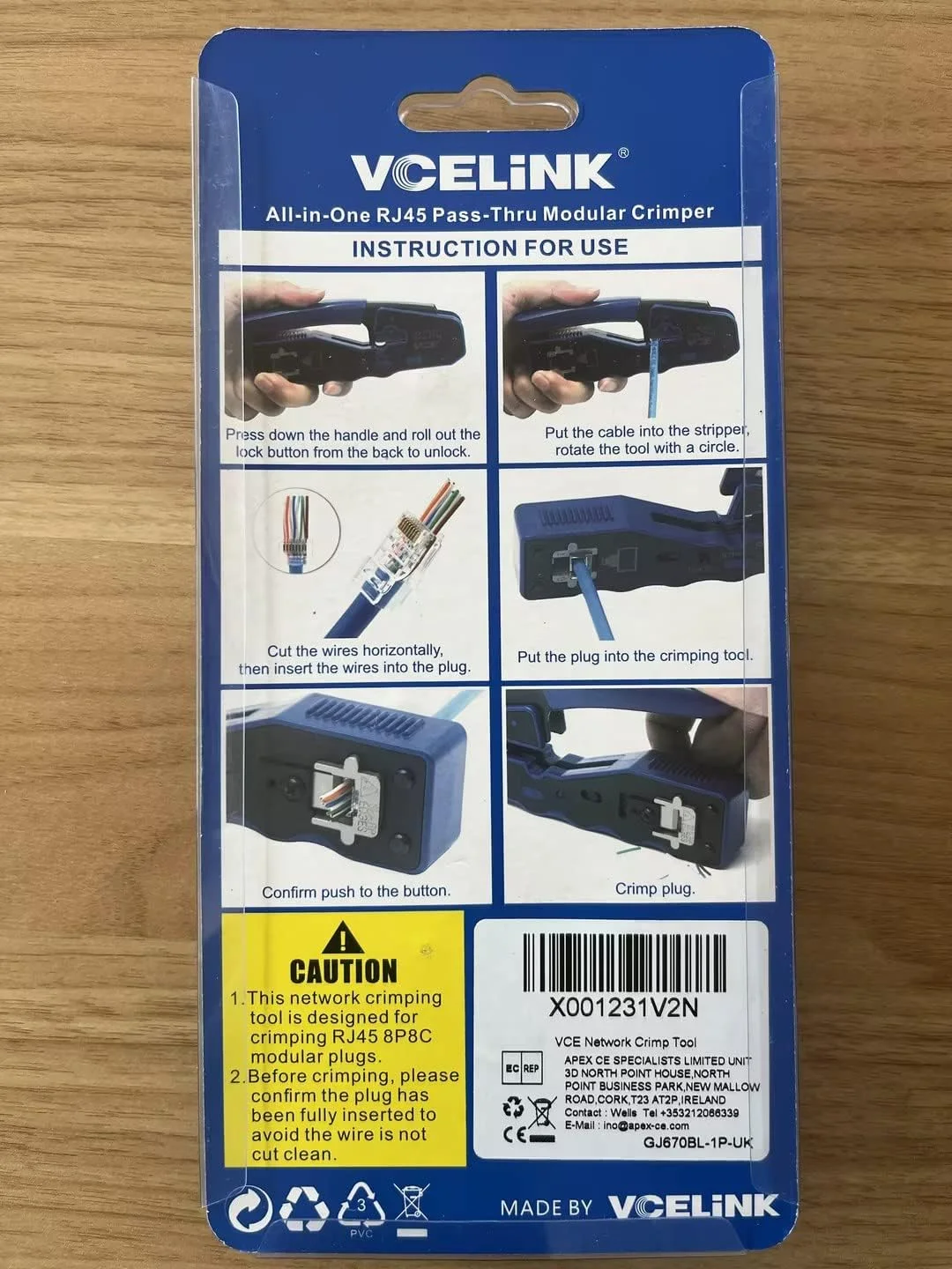 ابزار پرس RJ45 مدل VCE GJ670BL، ابزار پرس اترنت عبوری برای کانکتور عبوری Cat5 Cat6 Cat7، پشتیبانی از لخت کردن و برش