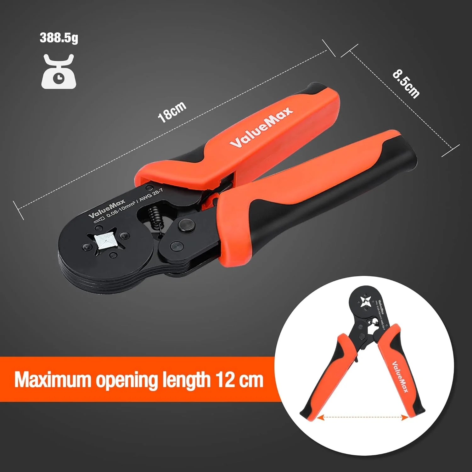 ست ابزار پرس سرسیم Valuemax، ابزار پرس سیم جغجغه ای خود تنظیم شونده 0.08-10 میلی متر مربع به همراه 800 عدد سرسیم عایق دار