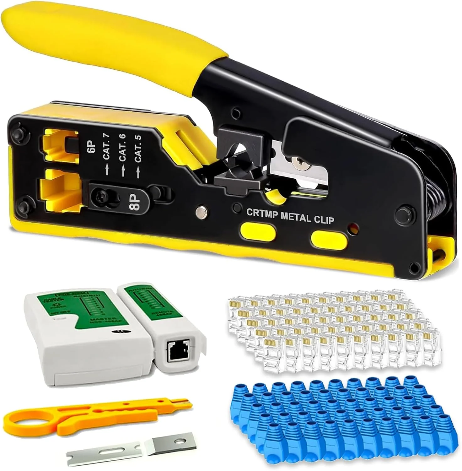 ابزار پرس RJ45 عبوری، ابزار پرس اترنت برای کانکتور عبوری Cat5 Cat6 Cat7، پشتیبانی از لخت کردن و برش، ابزار پرس سیم شبکه اترنت حرفه ای