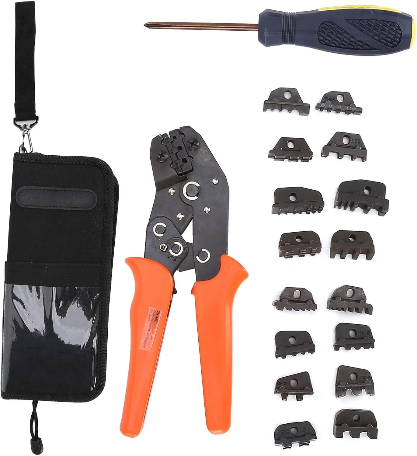 ست ابزار پرس ViaGasaFamido برای سر کابل با کیف قابل حمل، شامل ۸ جفت فک گیره ای و ۲ جفت لوازم جانبی فک گیره ای، مناسب برای ترمینال ها یا کانکتورهای مختلف