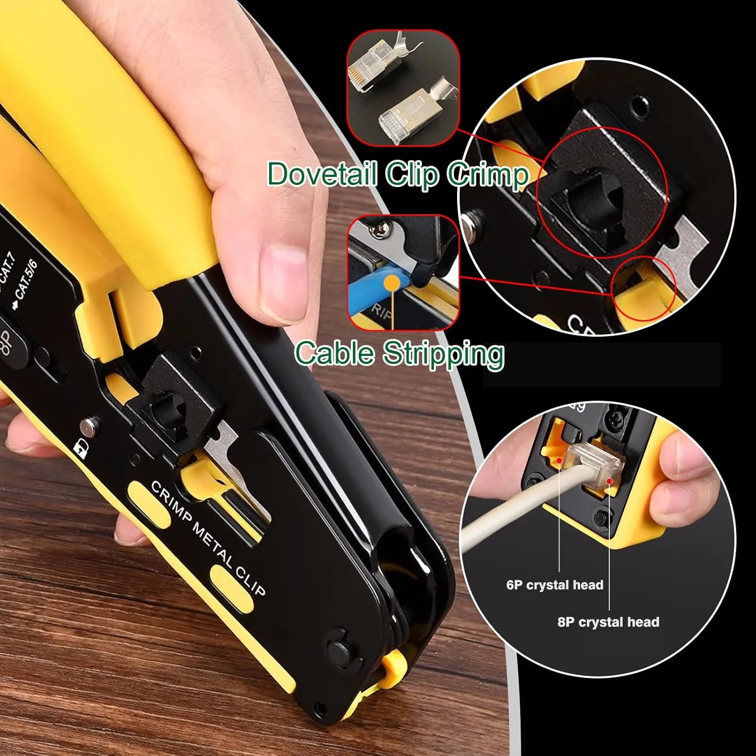 ابزار پرس RJ45 عبوری، ابزار پرس اترنت برای کانکتور عبوری Cat5 Cat6 Cat7، پشتیبانی از لخت کردن و برش، ابزار پرس سیم شبکه اترنت حرفه ای