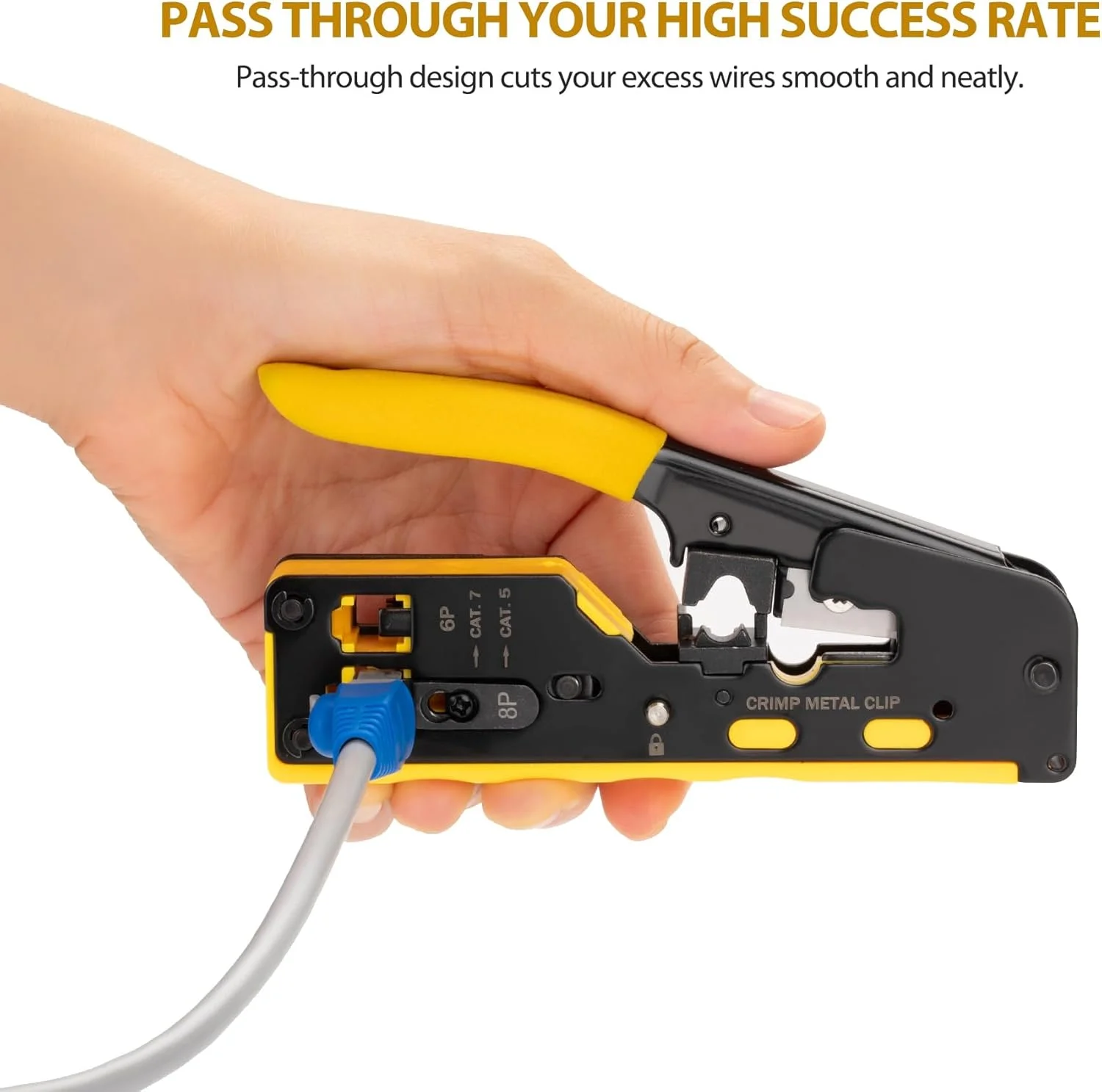 ابزار پرس RJ45 WEETOTUNG - کیت کامل و حرفه ای پرس اترنت به همراه تستر، 30 کانکتور و روکش Cat6 برای Cat5/Cat5e/Cat6