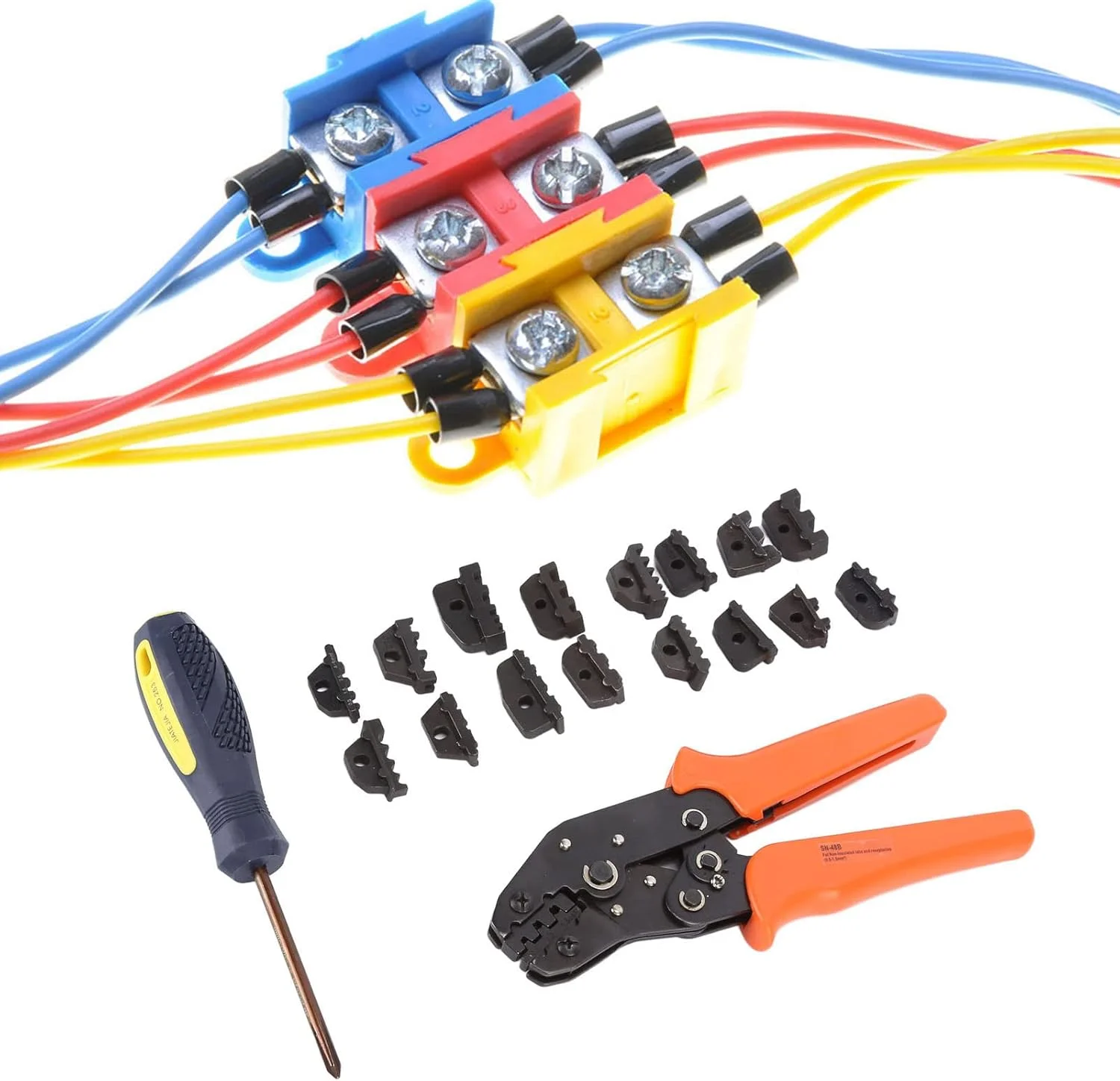 ست ابزار پرس ViaGasaFamido برای سر کابل با کیف قابل حمل، شامل ۸ جفت فک گیره ای و ۲ جفت لوازم جانبی فک گیره ای، مناسب برای ترمینال ها یا کانکتورهای مختلف