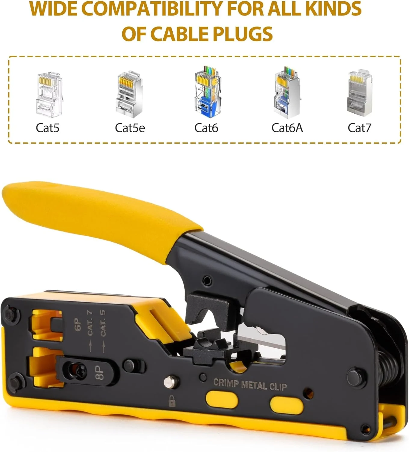 ابزار پرس RJ45 WEETOTUNG - کیت کامل و حرفه ای پرس اترنت به همراه تستر، 30 کانکتور و روکش Cat6 برای Cat5/Cat5e/Cat6
