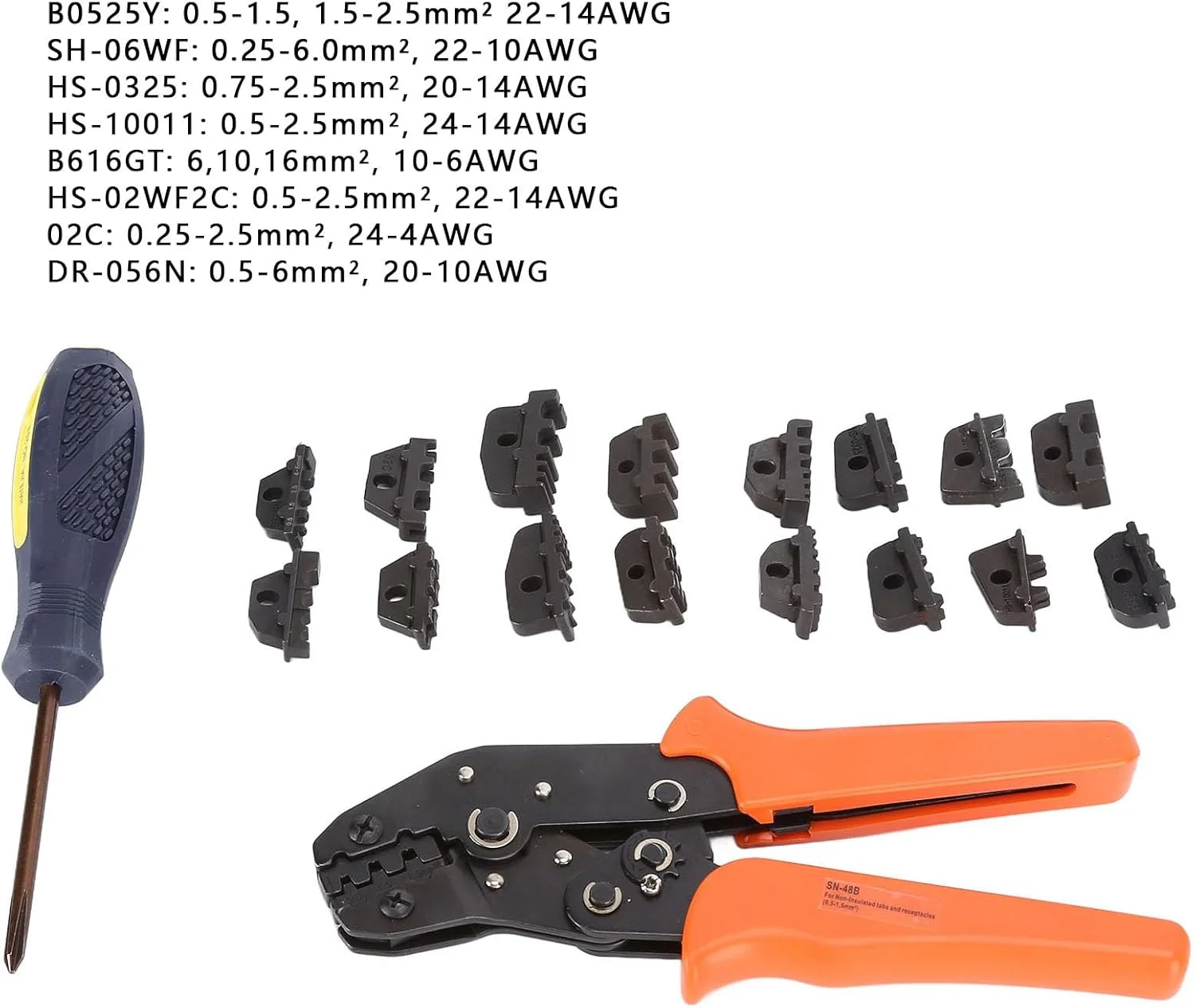 ست ابزار پرس ViaGasaFamido برای سر کابل با کیف قابل حمل، شامل ۸ جفت فک گیره ای و ۲ جفت لوازم جانبی فک گیره ای، مناسب برای ترمینال ها یا کانکتورهای مختلف