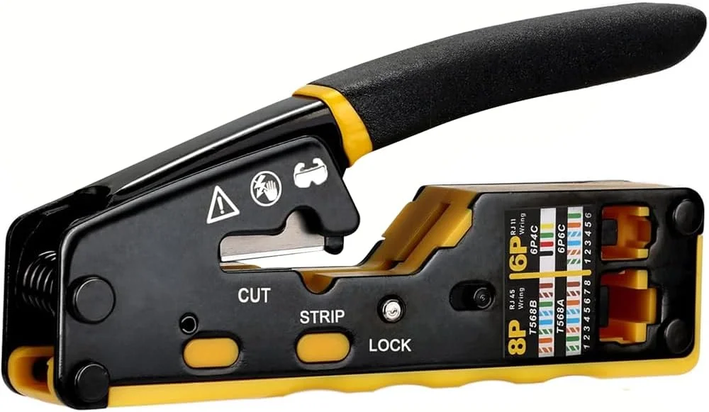 ابزار پرس RJ45 YARDHOBI، ابزار پرس اترنت همه کاره Cat6 Cat5، ابزار پرس کابل، سیم لخت کن، سیم چین برای RJ11 استاندارد، کانکتورهای RJ45 Pass-Thru، سیم لخت کن کوچک