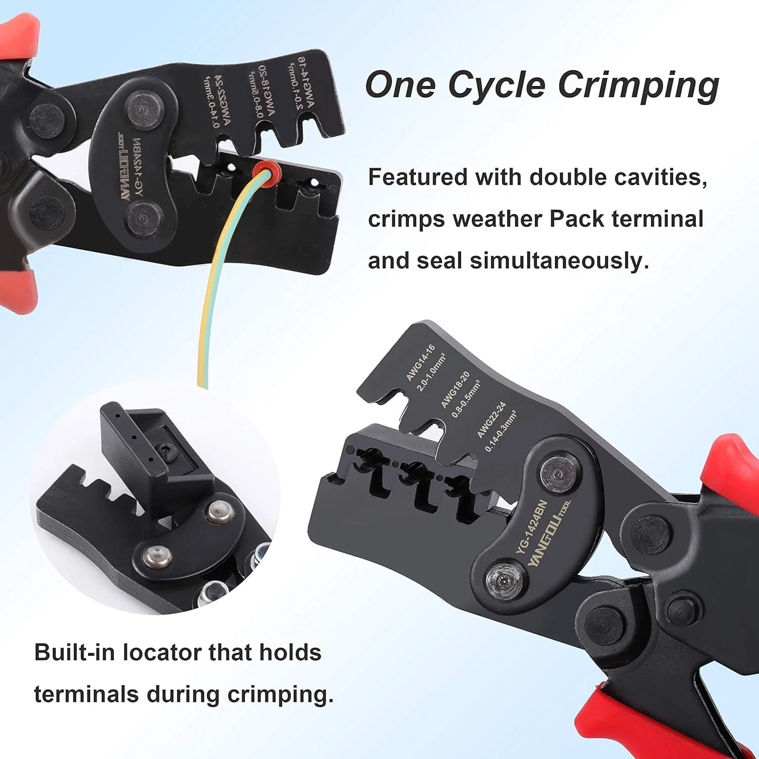 ابزار پرس سرسیم پیشرفته Yangoutool: پرس چند منظوره برای AWG 24-14، ایده آل برای ترمینال های Delphi APTIV و کانکتورهای Metri-Pack مدل 1424BN