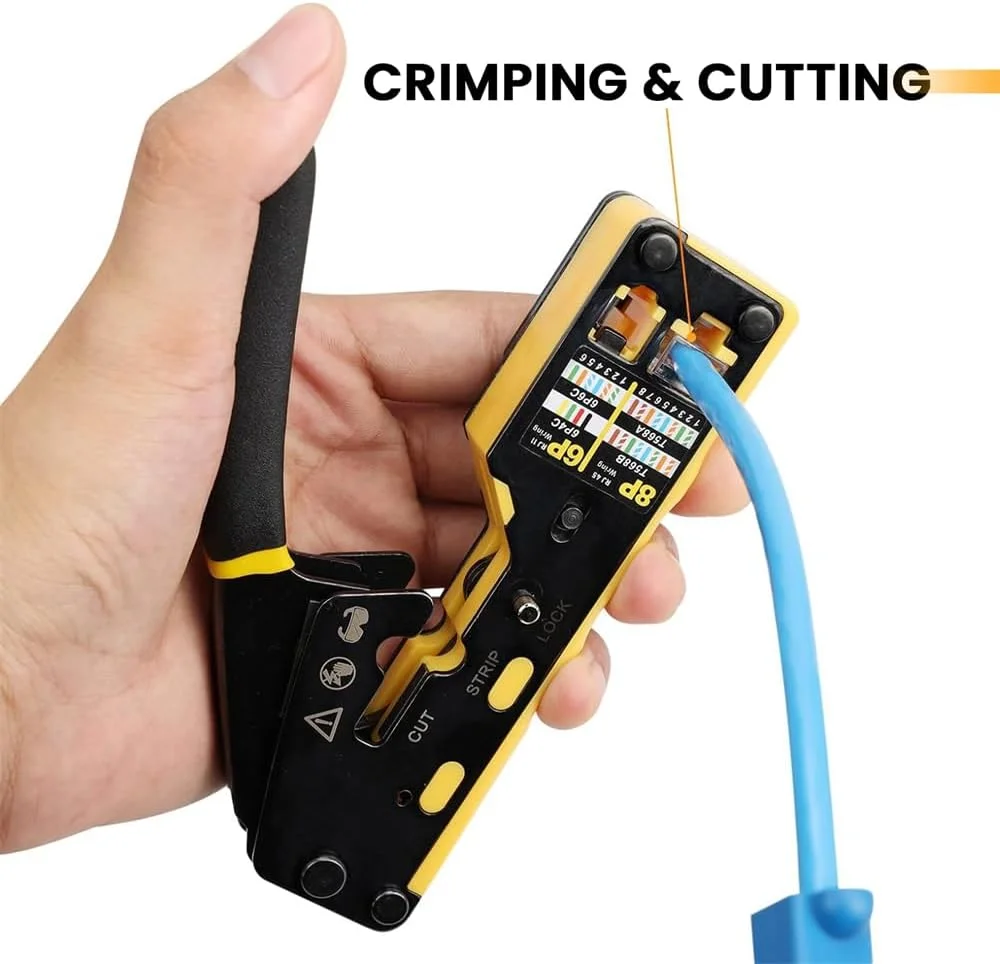 ابزار پرس RJ45 YARDHOBI، ابزار پرس اترنت همه کاره Cat6 Cat5، ابزار پرس کابل، سیم لخت کن، سیم چین برای RJ11 استاندارد، کانکتورهای RJ45 Pass-Thru، سیم لخت کن کوچک