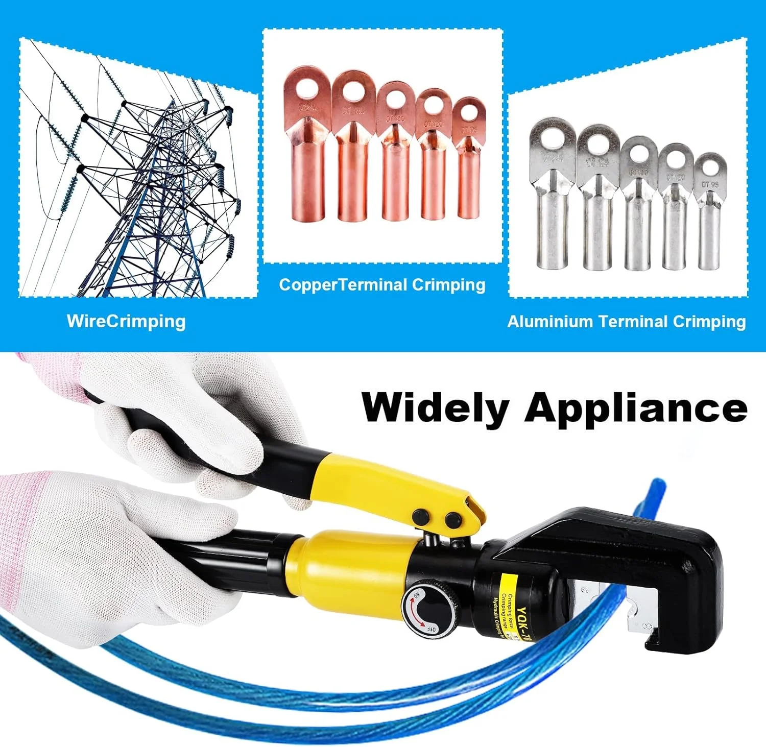 ابزار پرس هیدرولیک سیم و کابل برقی فروشگاه سفید، 10-400 میلی متر، پرس کابل جغجغه ای 16 تن، مجموعه قالب ابزار نیروی پرس ترمینال سیم کابل برقی هیدرولیک (YQK-70)